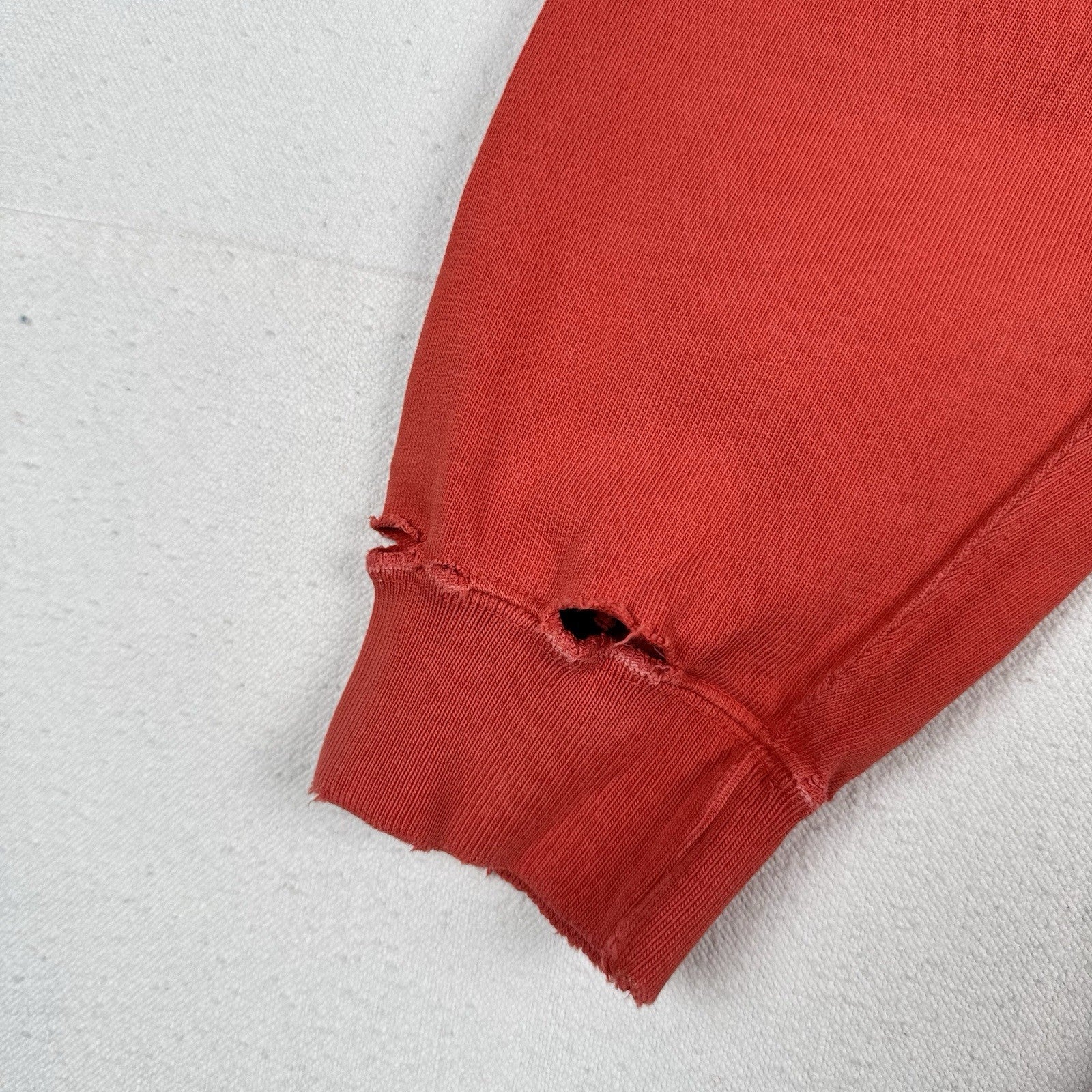 90’s Vtg Polo Ralph Lauren Rugby Shirt Mens L Orange Quilted Elbows *Distressed