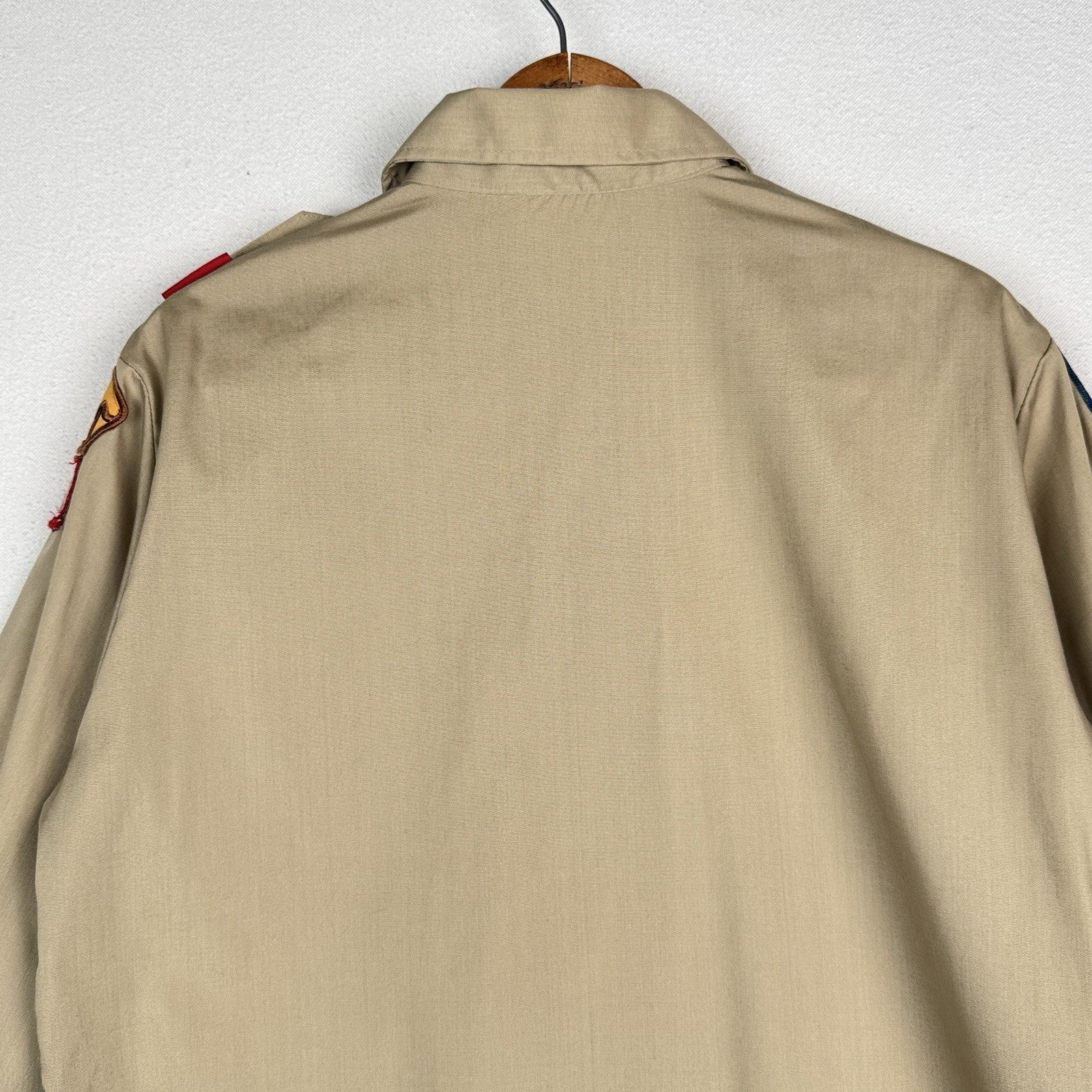 Vtg BSA Boy Scouts Uniform Shirt Men M Tan Long Sleeve Patches Made USA Buckeye