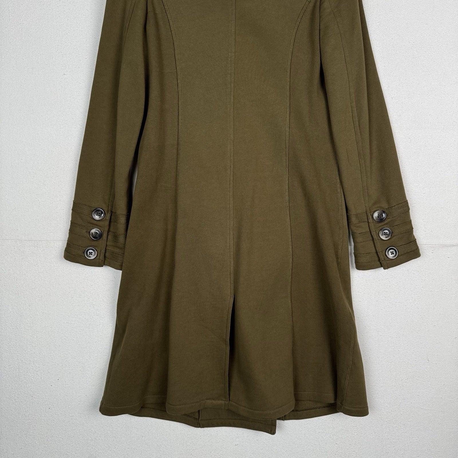 Military Style Double Breasted Knit Green Brown Long Trench Jacket Women’s Small