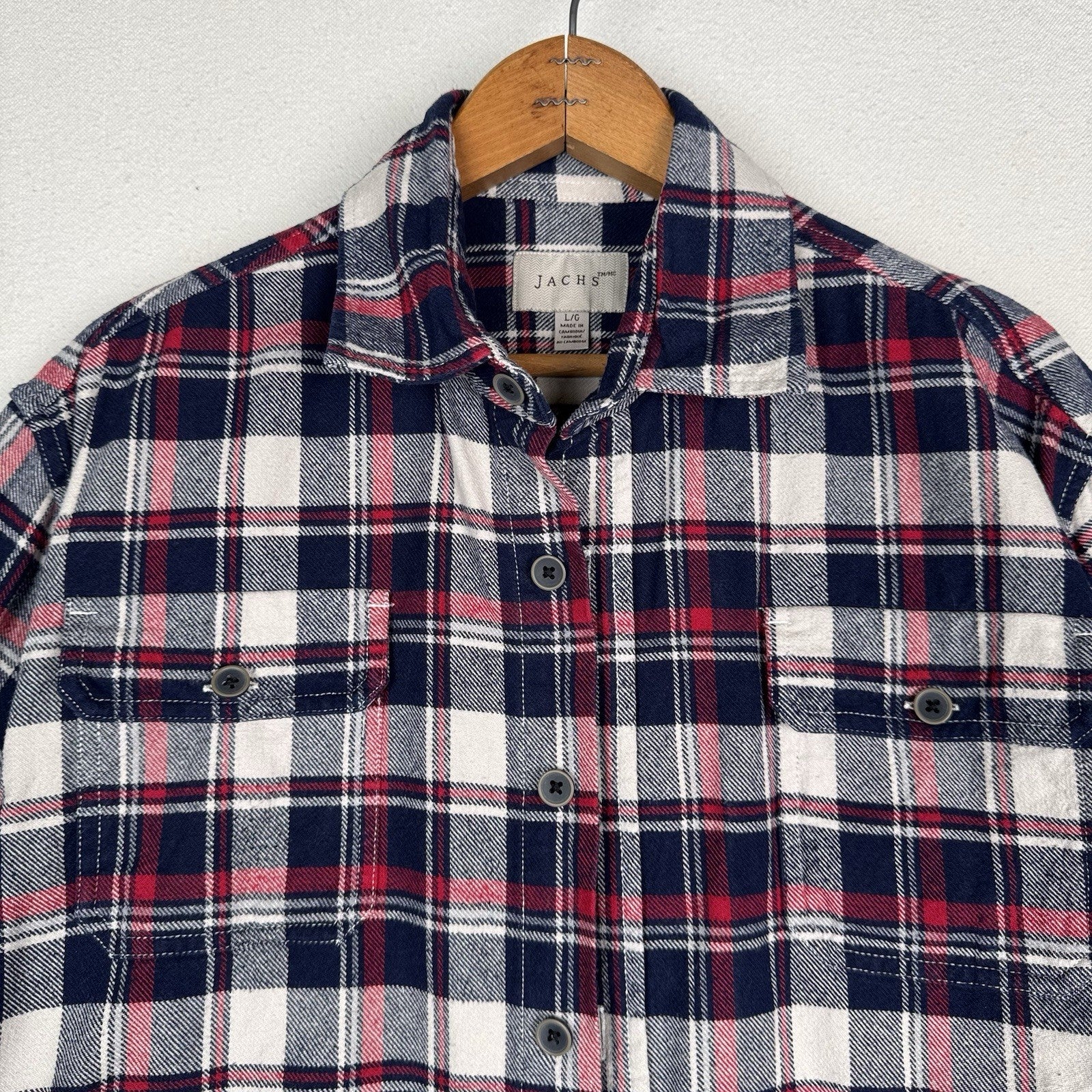 Jachs Men’s Large L Red White Blue Heritage Thick Material Flannel Button Up