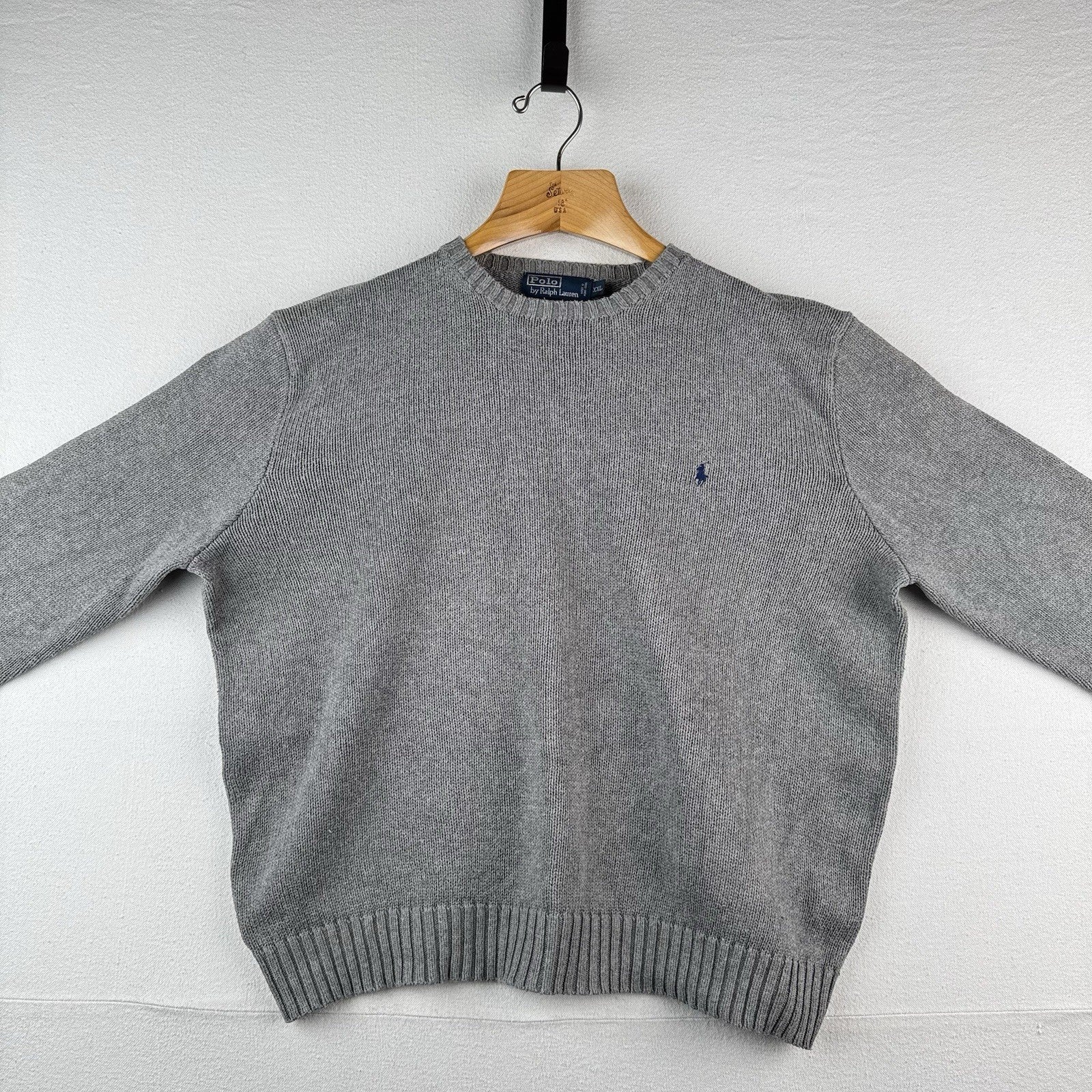 90’s Vintage Polo Ralph Lauren Knit Sweater Men’s 2XL Gray Cotton Crew Neck