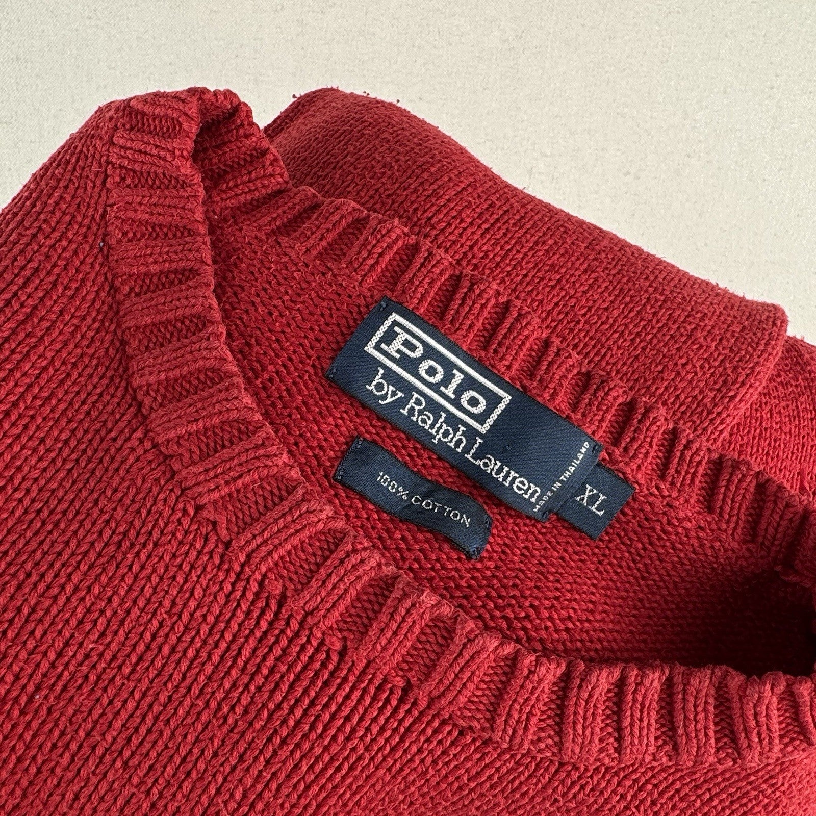 90’s Vintage Polo Ralph Lauren Mens XL Sweater Red Knit Crew 100% Cotton