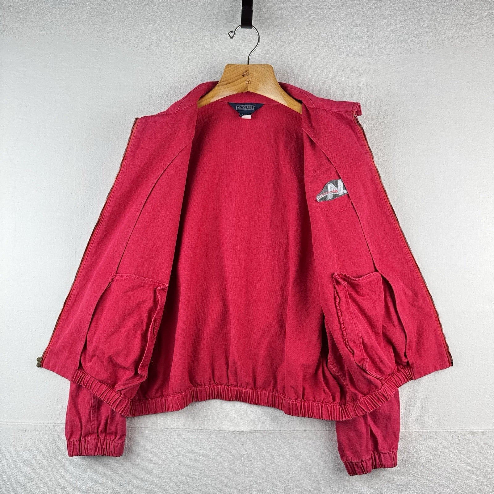 Vtg Lands End Harrington Jacket Faded Pink Red Boxy ‘78 Rose Parade Patch Large