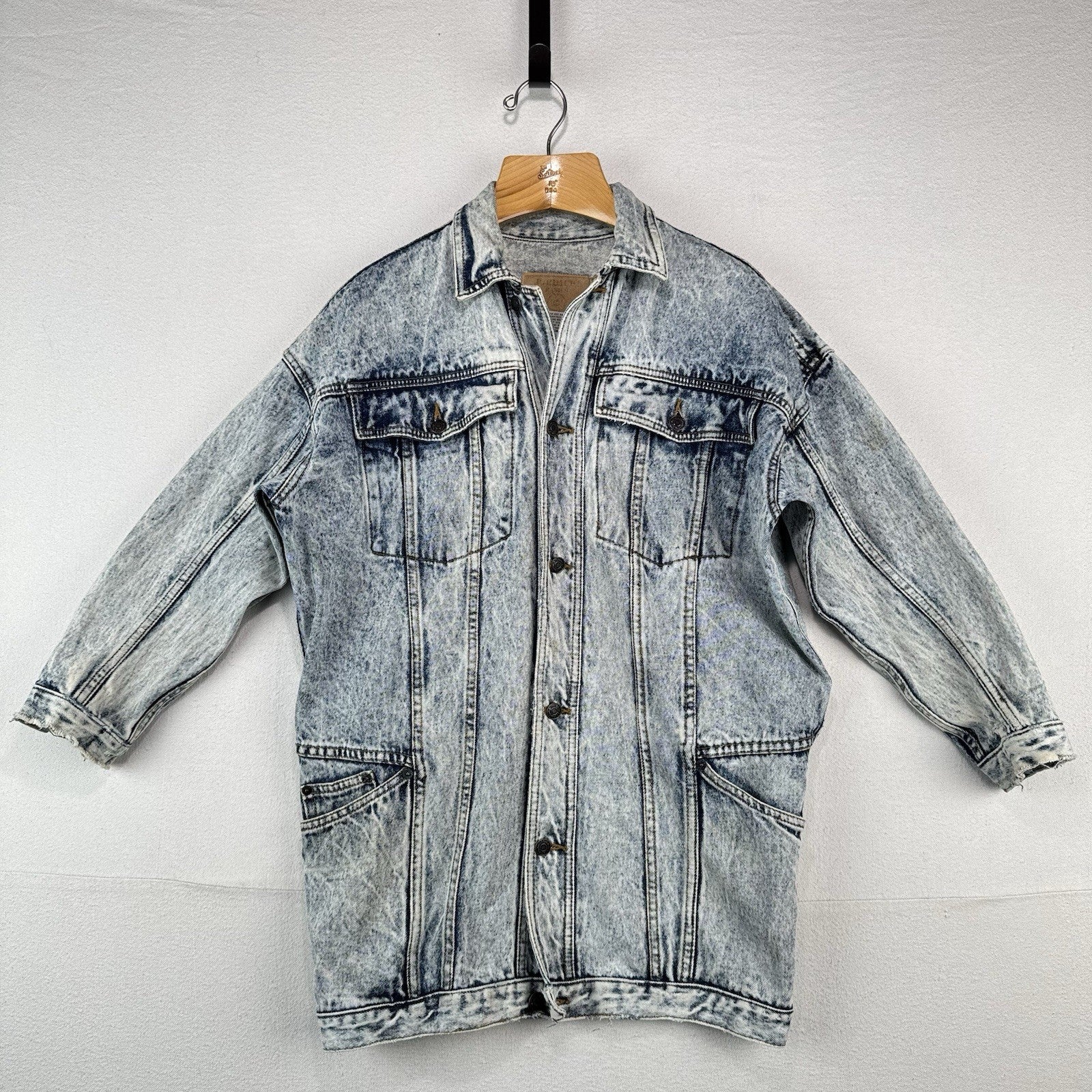 80s Vtg Jordache Acid Wash Light Blue Denim Jacket Long 3/4" Sleeve Women's S