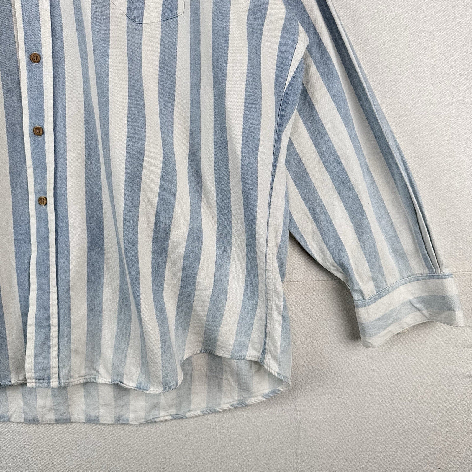 Vtg Ruddock Bros Western Denim Shirt Blue White Stripe Mens 2XL Made USA *Faded