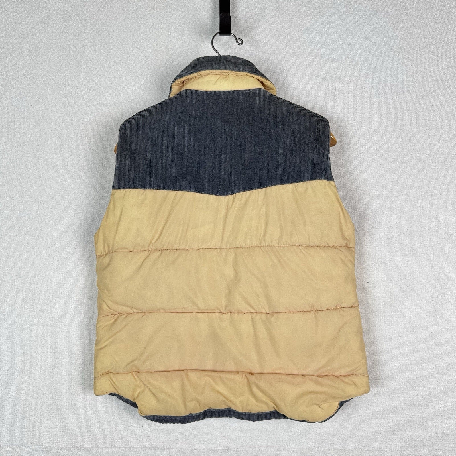 70s Vintage OP Ocean Pacific Size M Reversible Puffer Vest Tan Blue Surf Western
