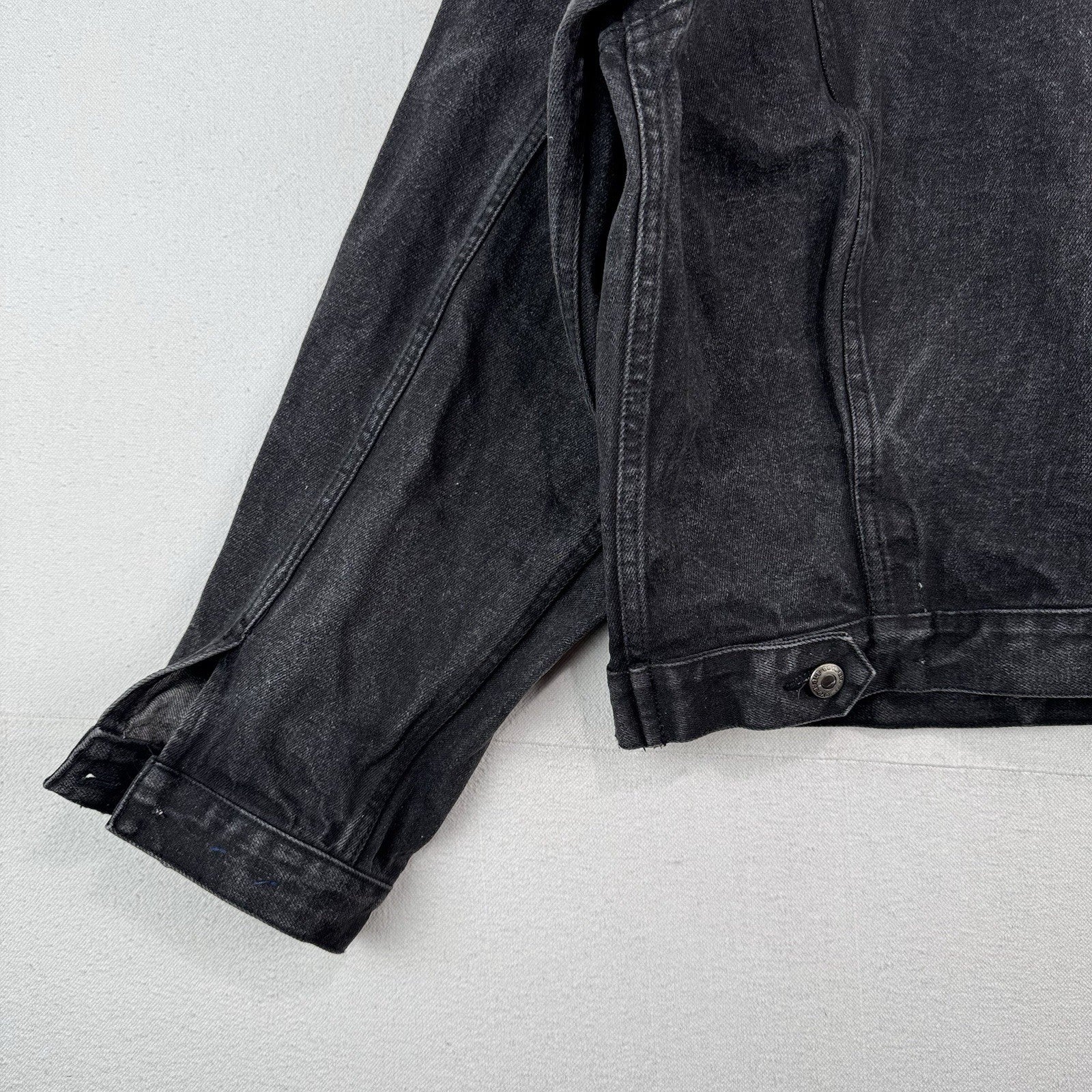 80’s Vintage Bugle Boy Denim Trucker Jacket Men’s XL Boxy Faded Black *Read