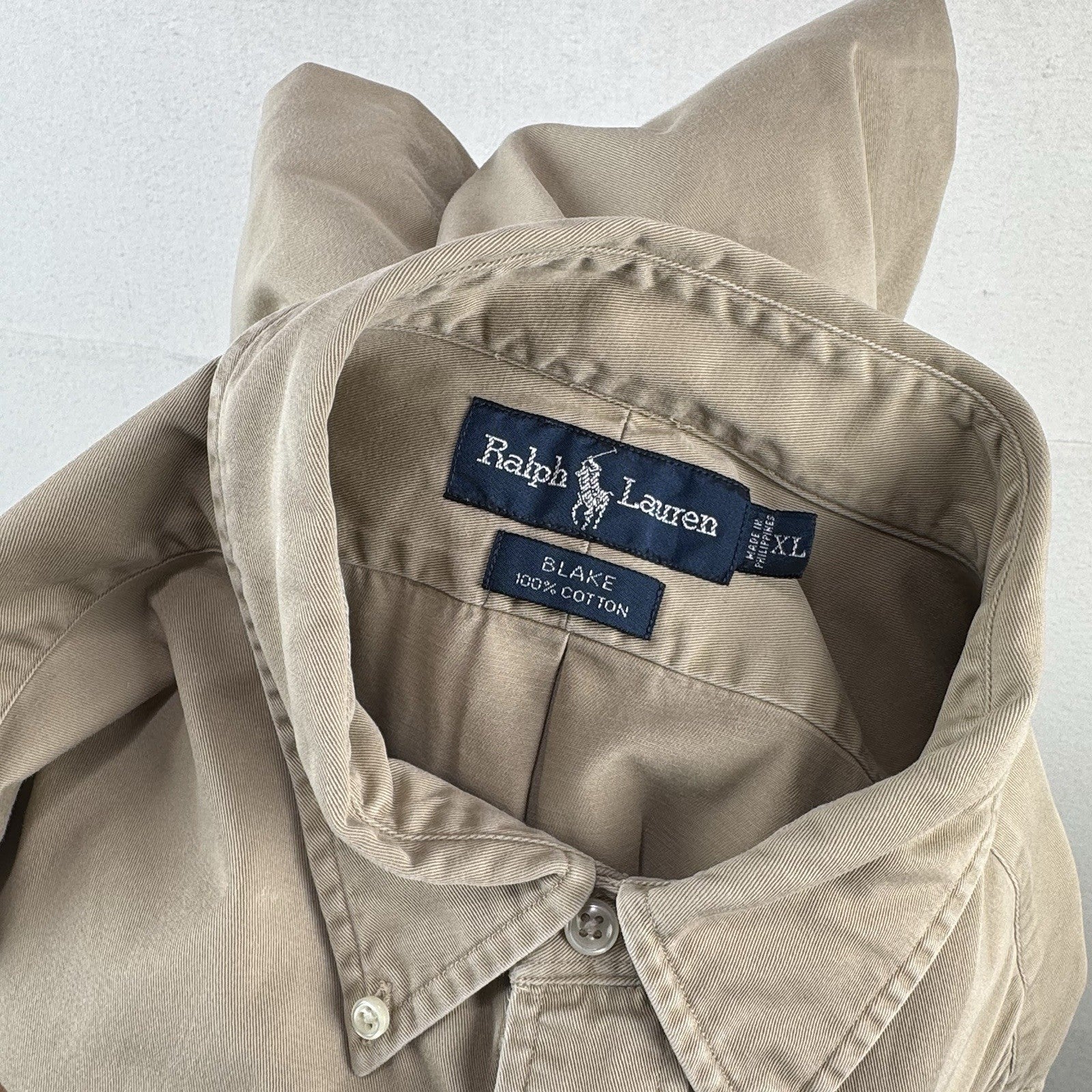 Ralph Lauren Blake Mens XL Tan Khaki Cotton Long Sleeve Button Down Shirt Pony