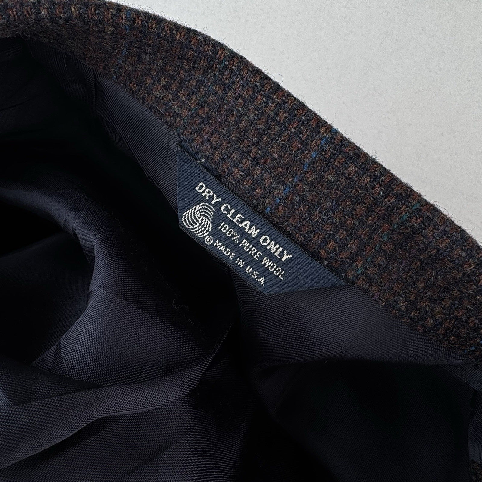 Vintage Kuppenheimer 42R Relaxed Brown Blue Tweed Double Breasted Wool USA