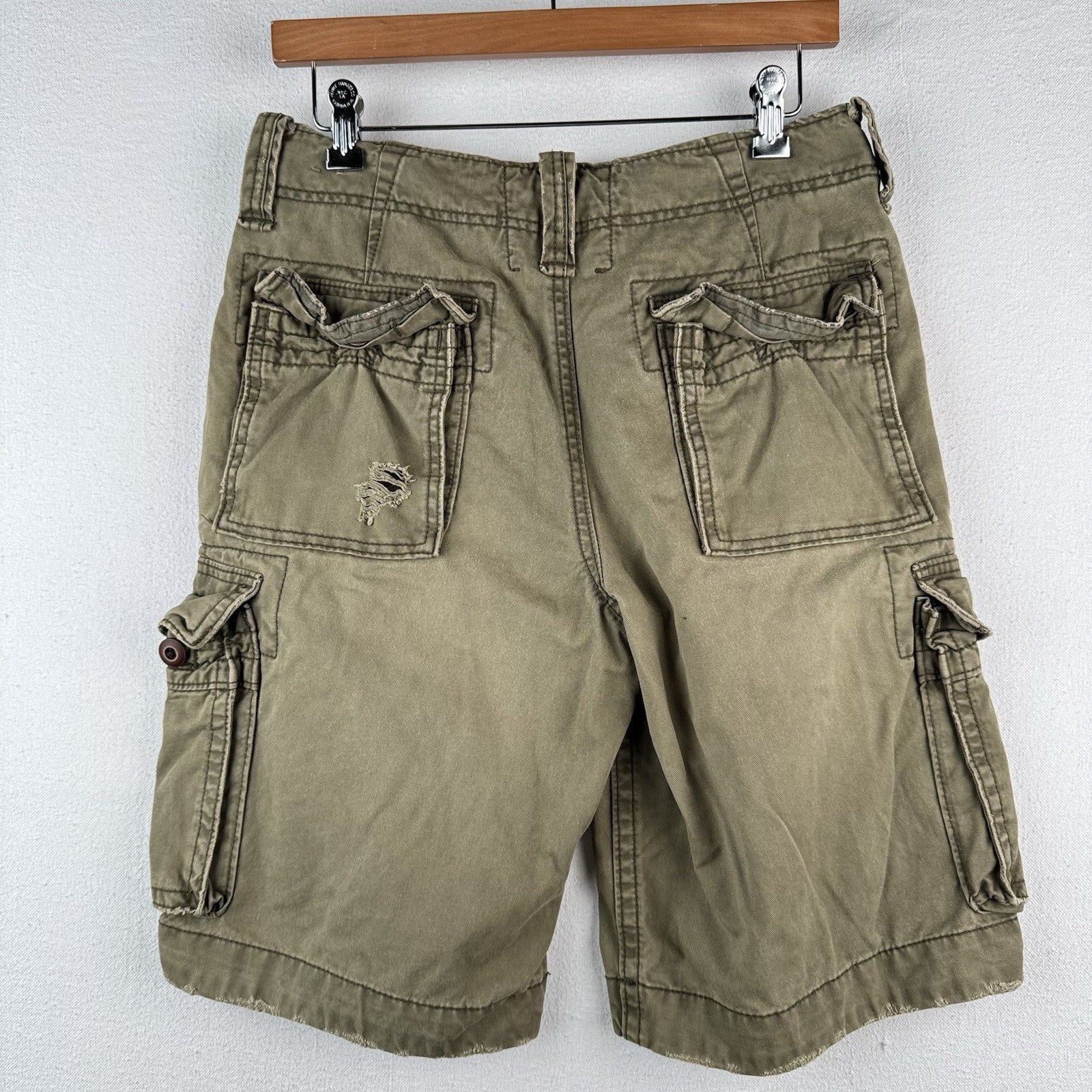 Hollister California Heavy Cargo Shorts Men's 28 Khaki Green Utility Pockets 10”
