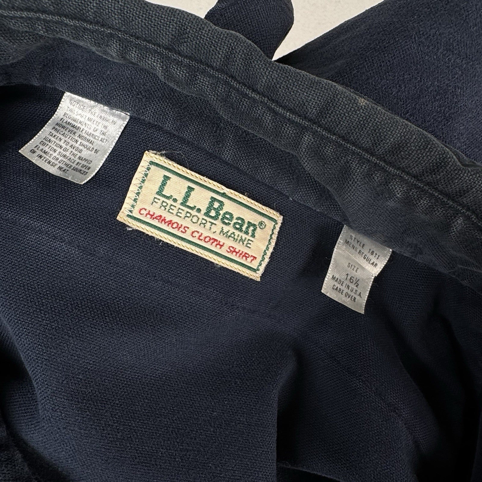 Vintage 90s LL Bean Mens XL 16.5 Blue Chamois Flannel Thick Guide Shirt Made USA