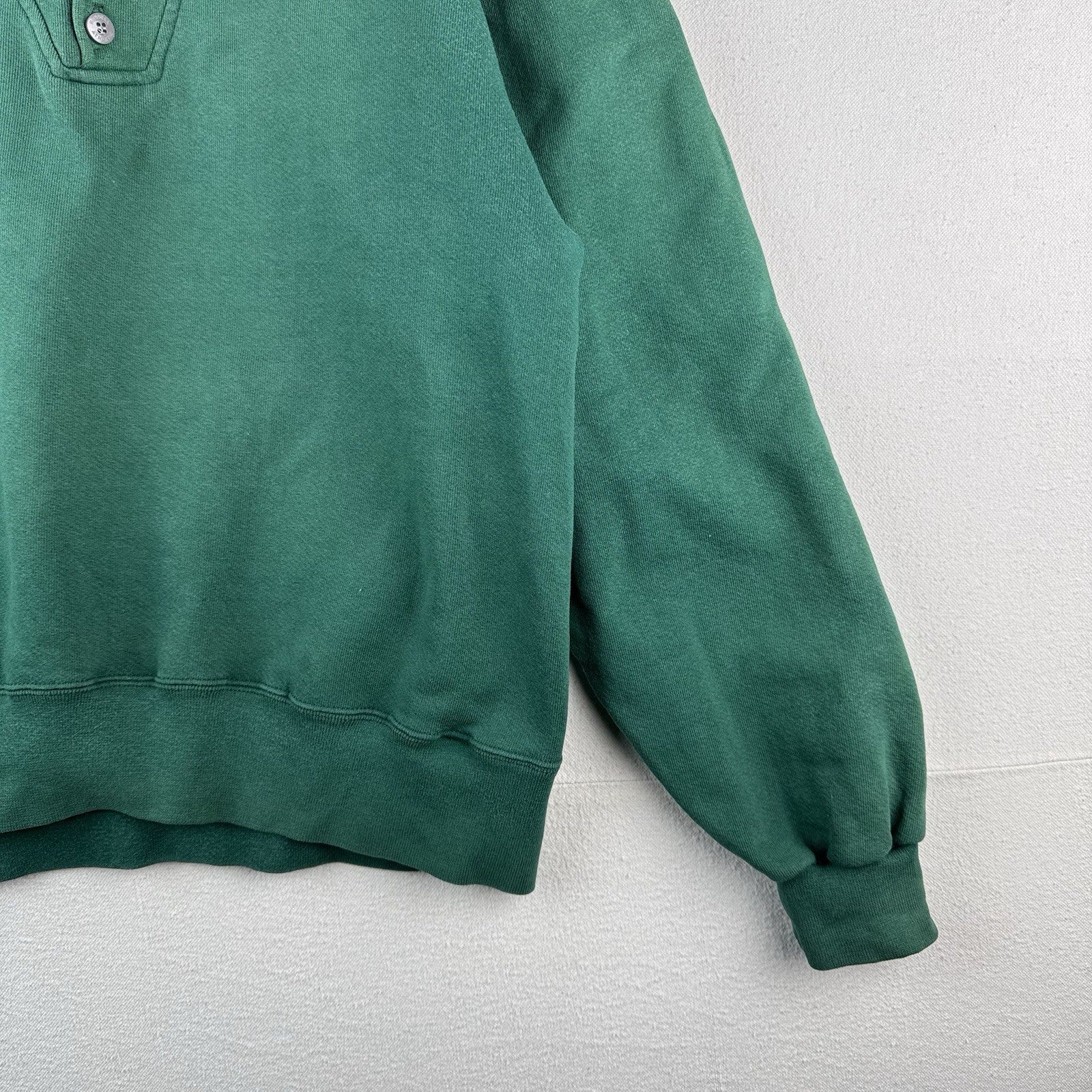 90s Vintage LL Bean X Russell Athletic Men's Large Green Henley Sweatshirt USA