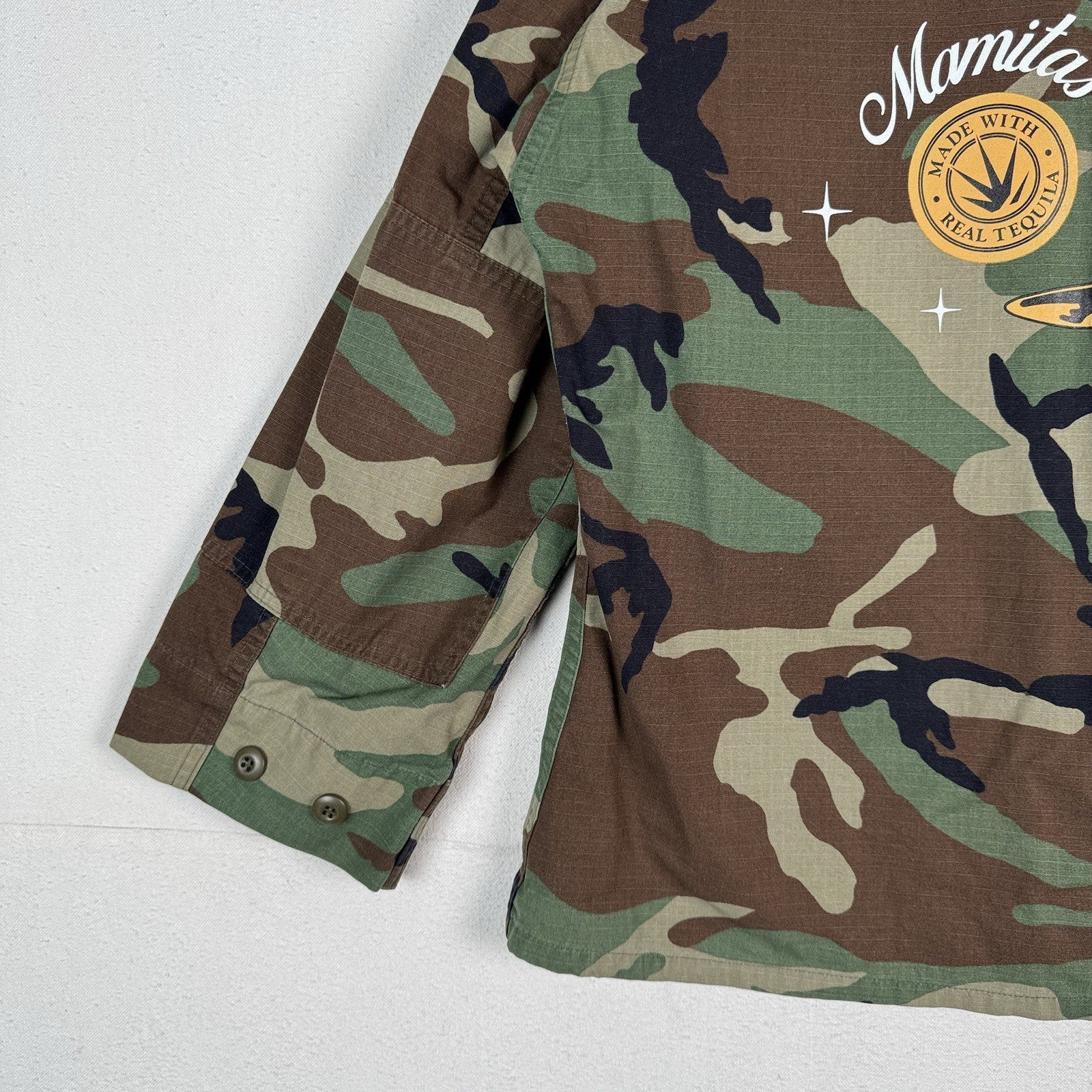 Army Woodland Mamitas Tequila Military Field Jacket Men’s Large Special Edition