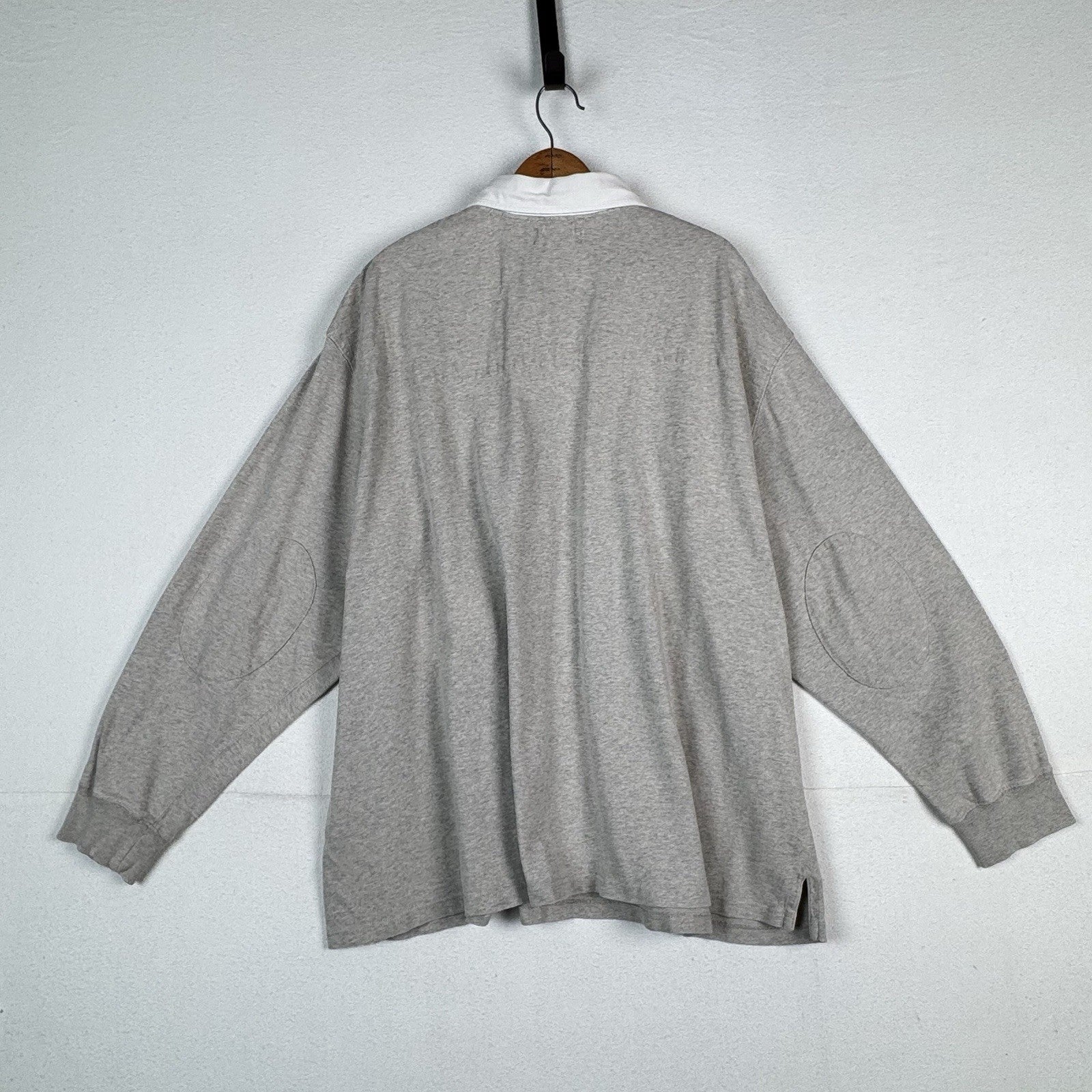 Polo Ralph Lauren Rugby Shirt 4XLB 4XL Big Gray Quilted Shoulder Elbow Patch