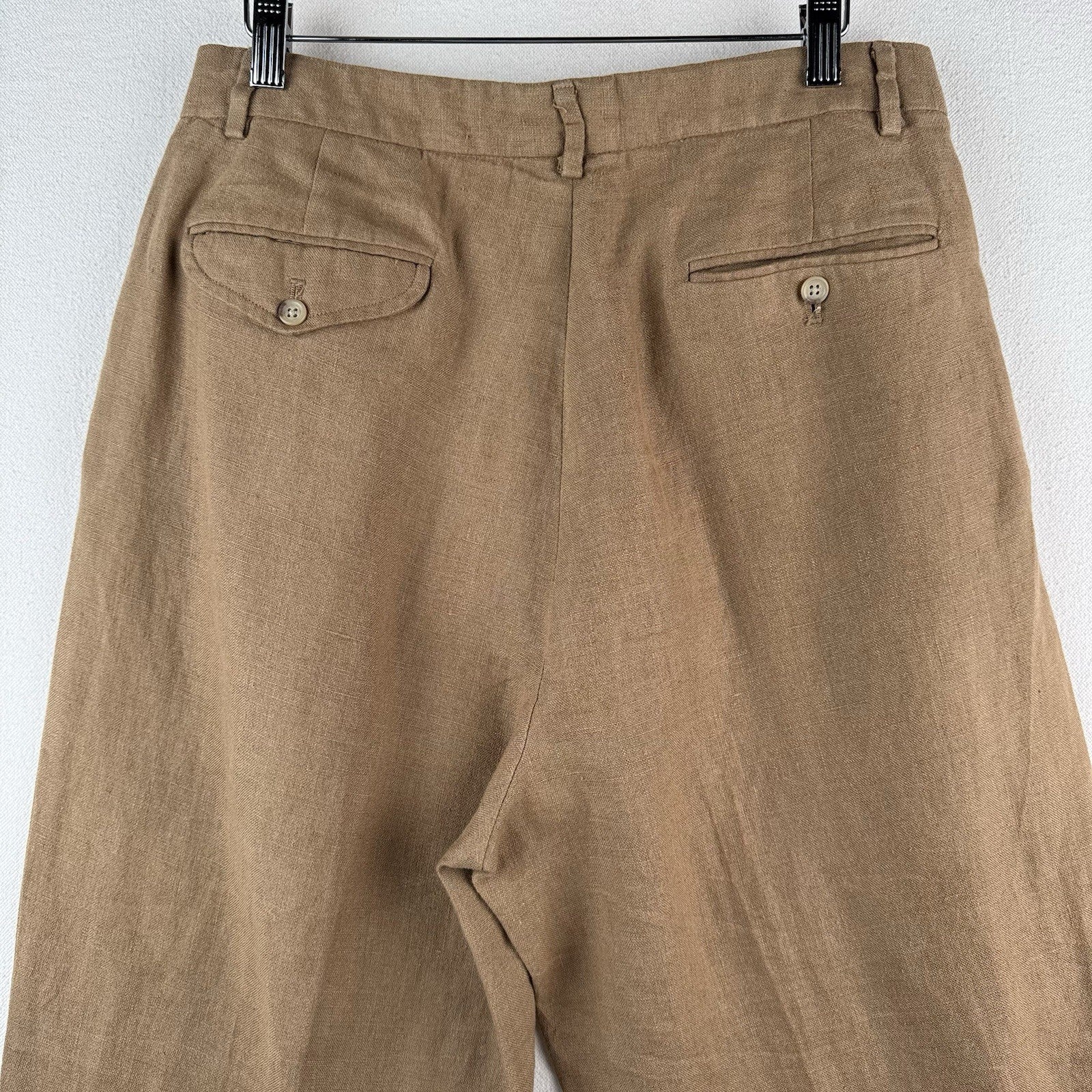 Vtg Polo Ralph Lauren Brown 100% Linen Pleated Cuffed Dress Pants Fits 30x27