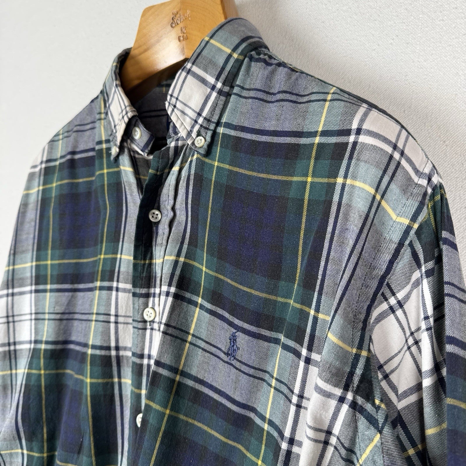 Ralph Lauren Button-Down Shirt Men Large Green Blue Oxford Long Sleeve Cotton