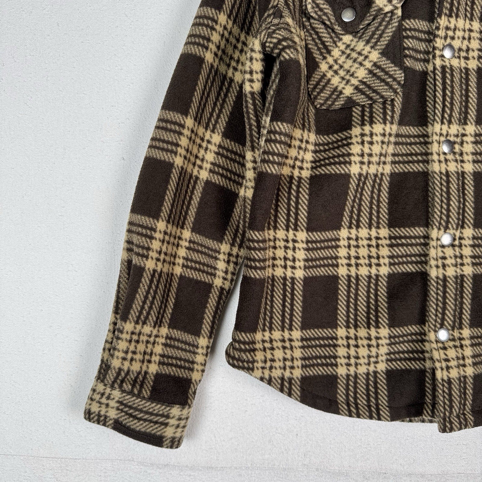Eddie Bauer Boys Thick Fleece Sherpa Lined Jacket Shirt Brown Plaid Size 14/16