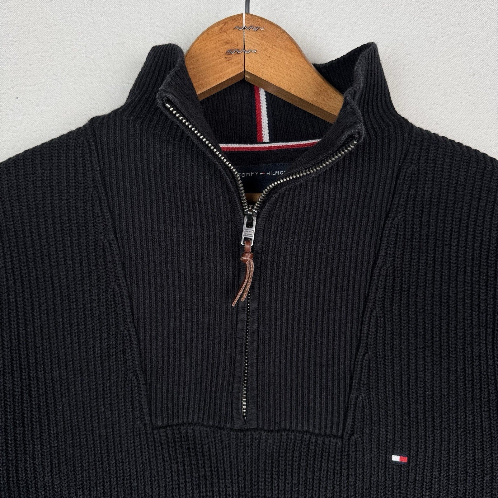 Tommy Hilfiger Quarter Zip XXL Black Pima Cotton/Cashmere Sweater Pullover