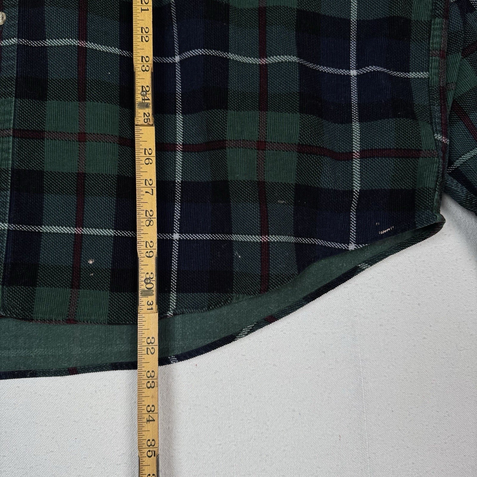 LL Bean Corduroy Blue Green Plaid Men’s 2XL Work Chore Shirt *Lightly Distressed