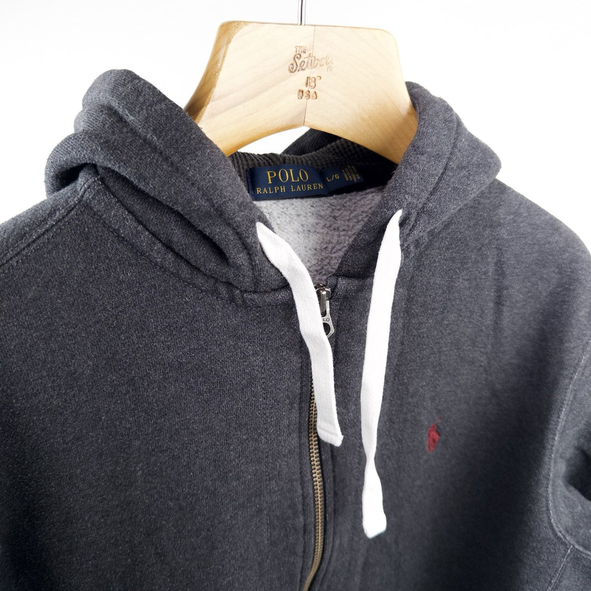 Polo Ralph Lauren Heavyweight Zip Up Gray Hoodie Waffle Knit Hood Men’s L *Read