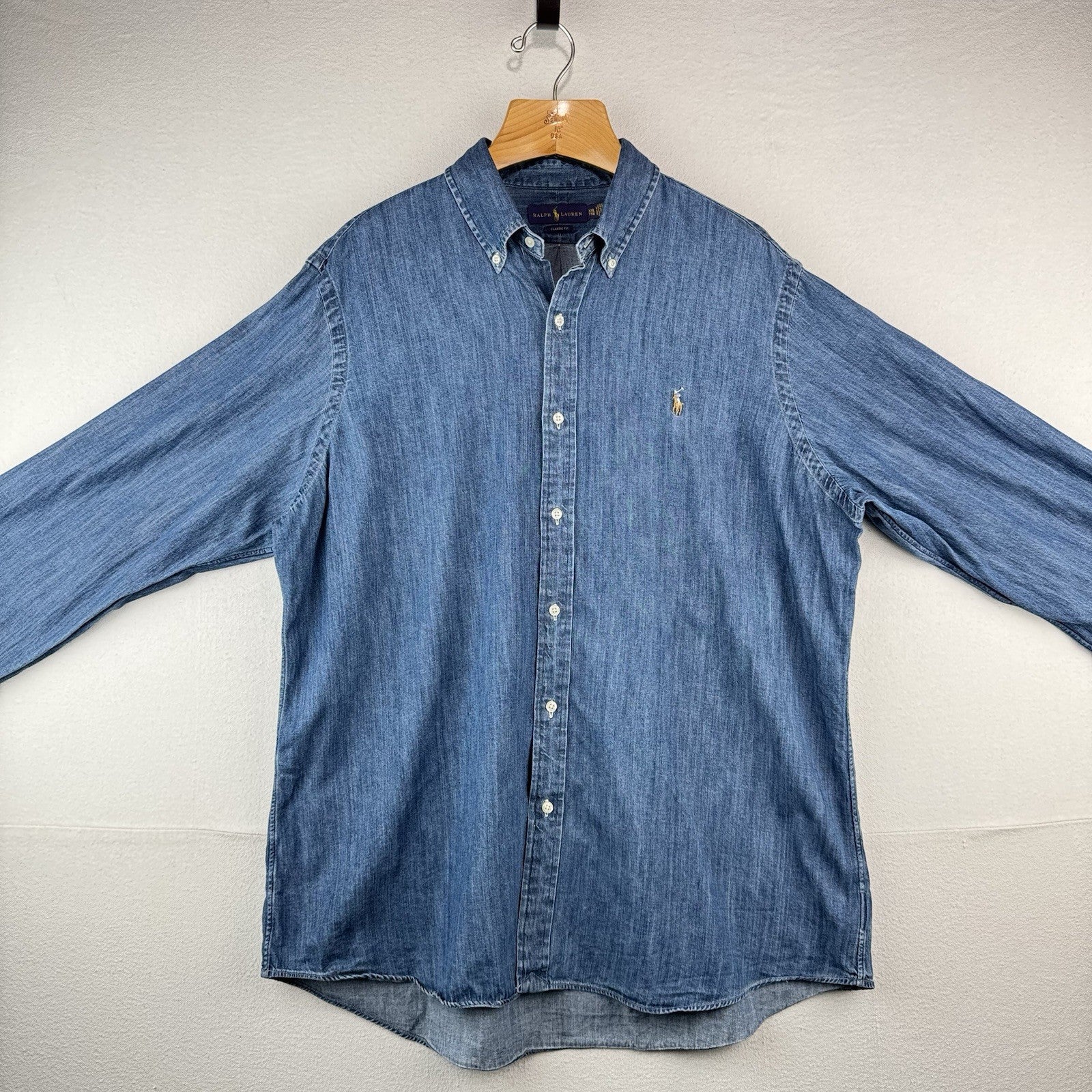 Ralph Lauren Denim Shirt Mens Large Blue Classic Fit Button Down