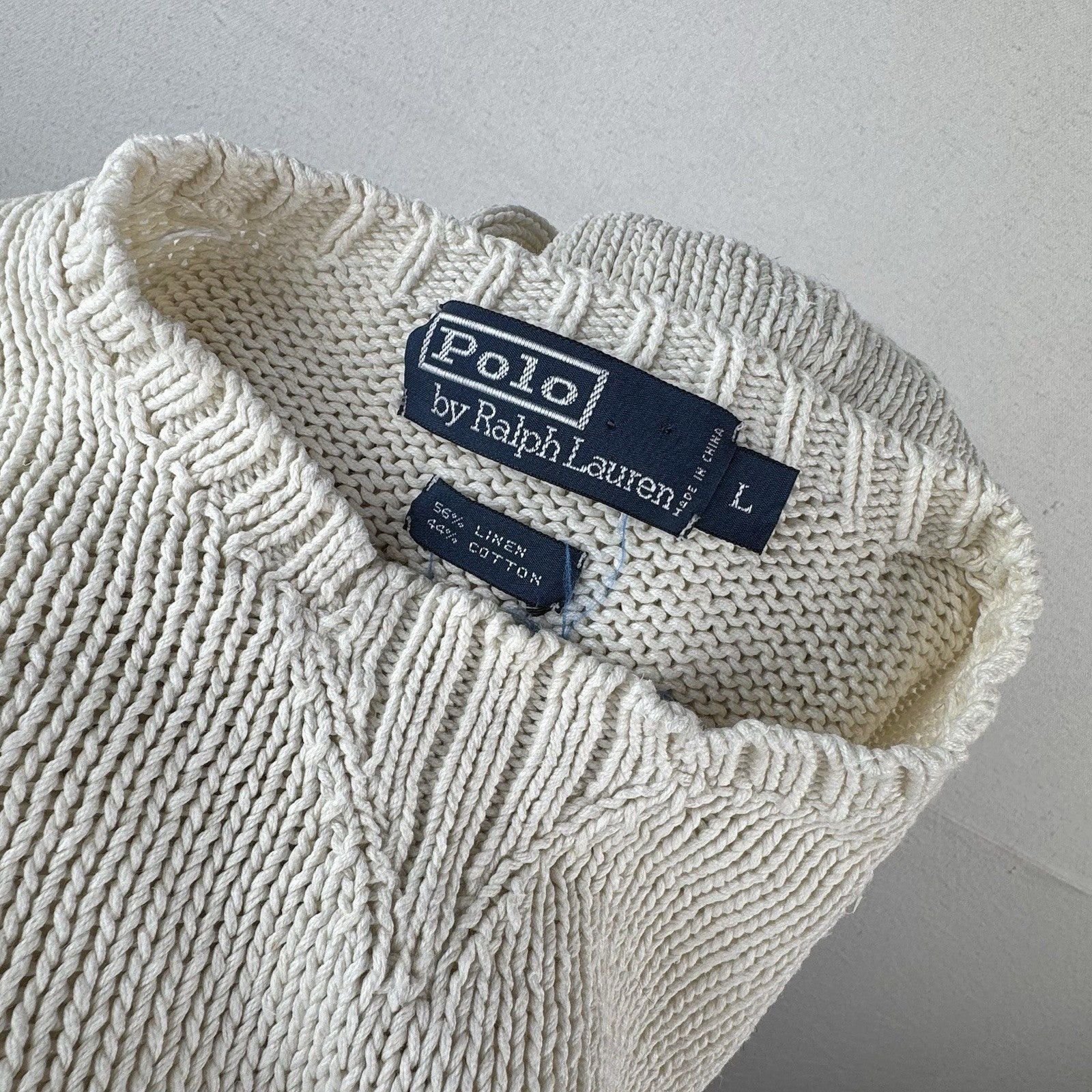 90’s Vintage Polo Ralph Lauren Sweater Men’s Large Ivory Linen Pullover