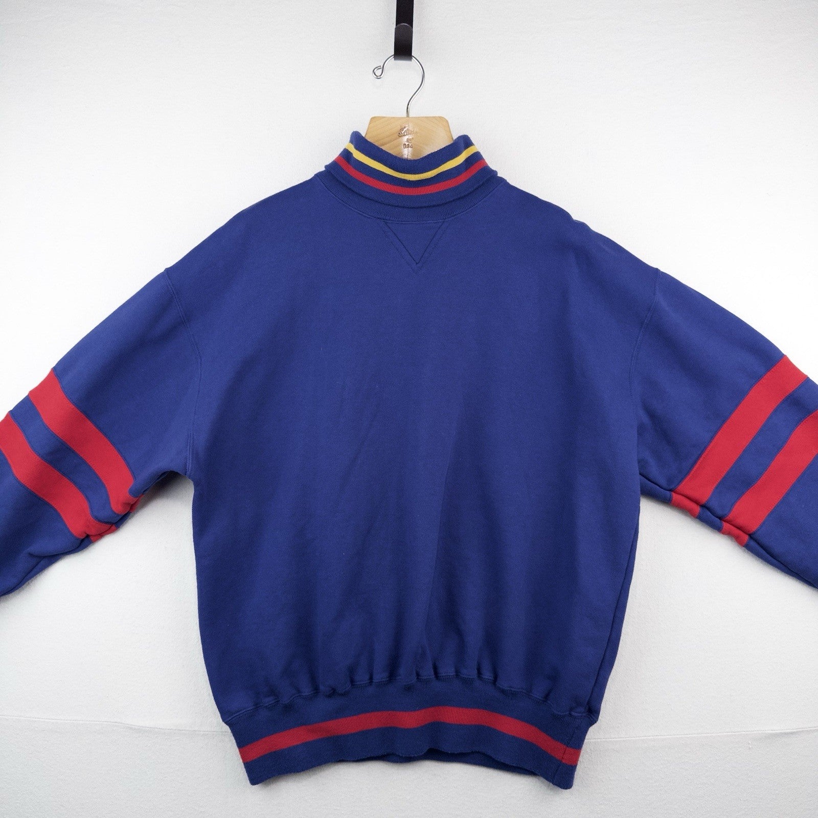 90’s Vintage Turtleneck Sweatshirt Blue Multi Color Block Stripe Shirt Large