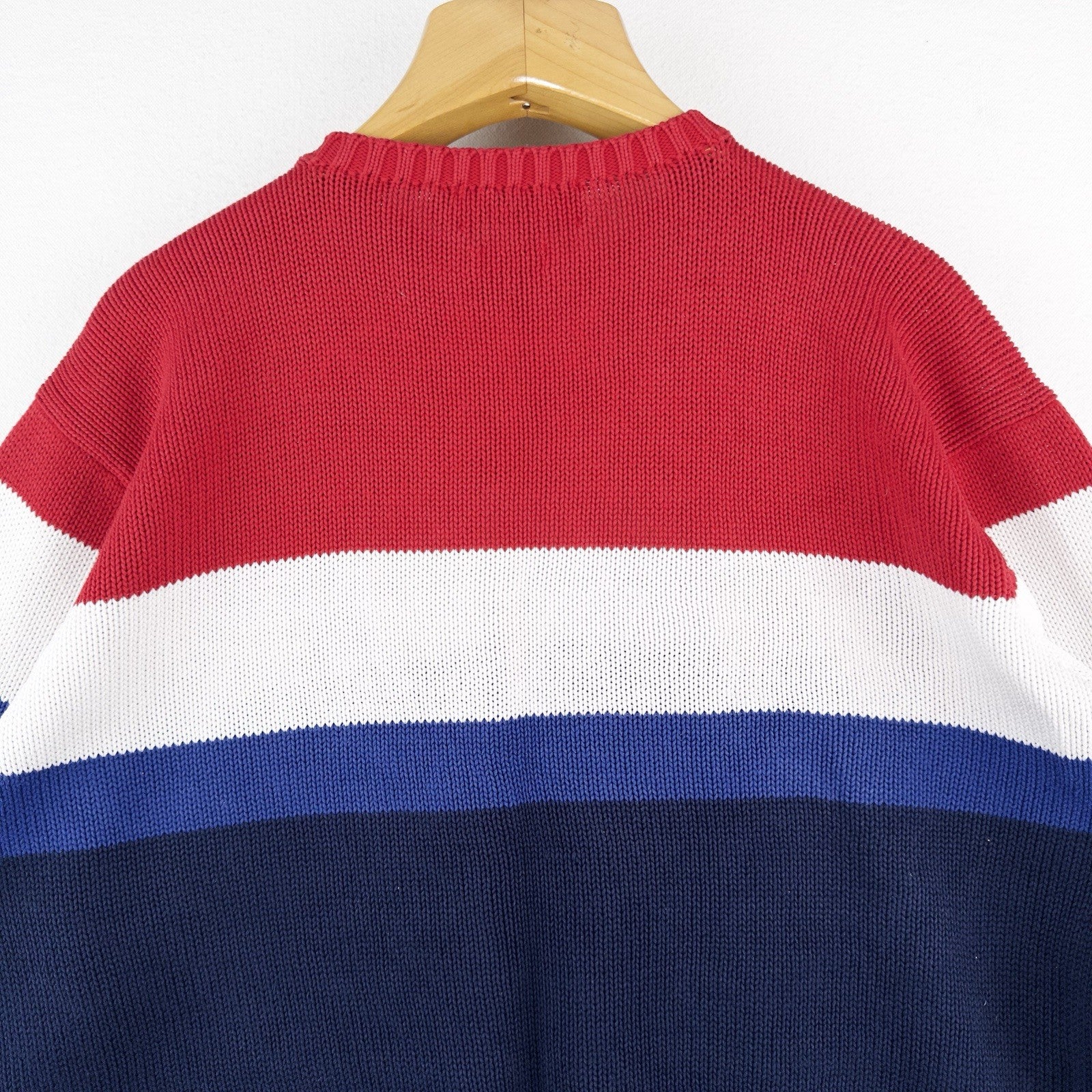 90’s Vtg Polo Ralph Lauren Red White Blue Striped Knitted Sweater Men’s L *Read