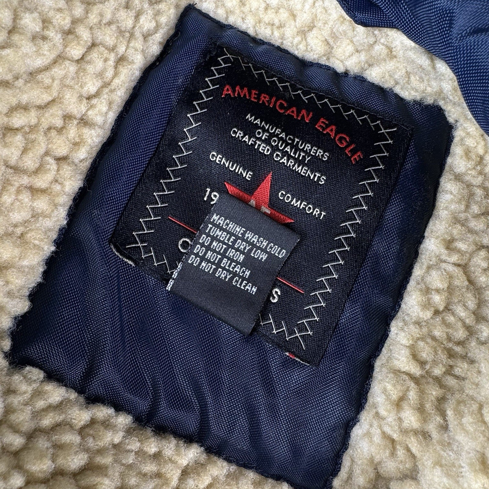 Vintage American Eagle Parka Size S Full Zip Heavyweight Sherpa Nylon Blue 90s