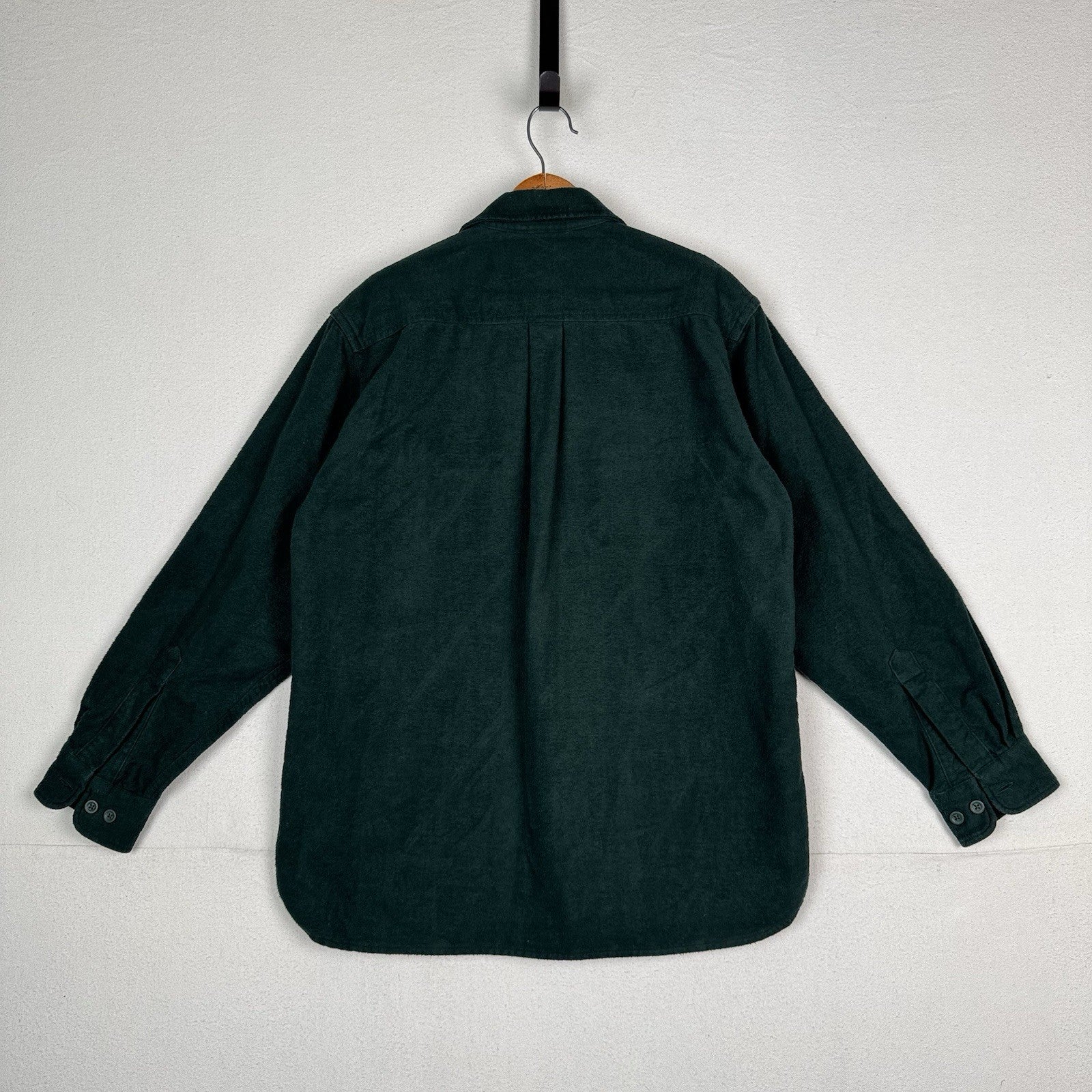 LL Bean Flannel Shirt Mens Green Medium Chamois Button Up Outdoor Heavyweight