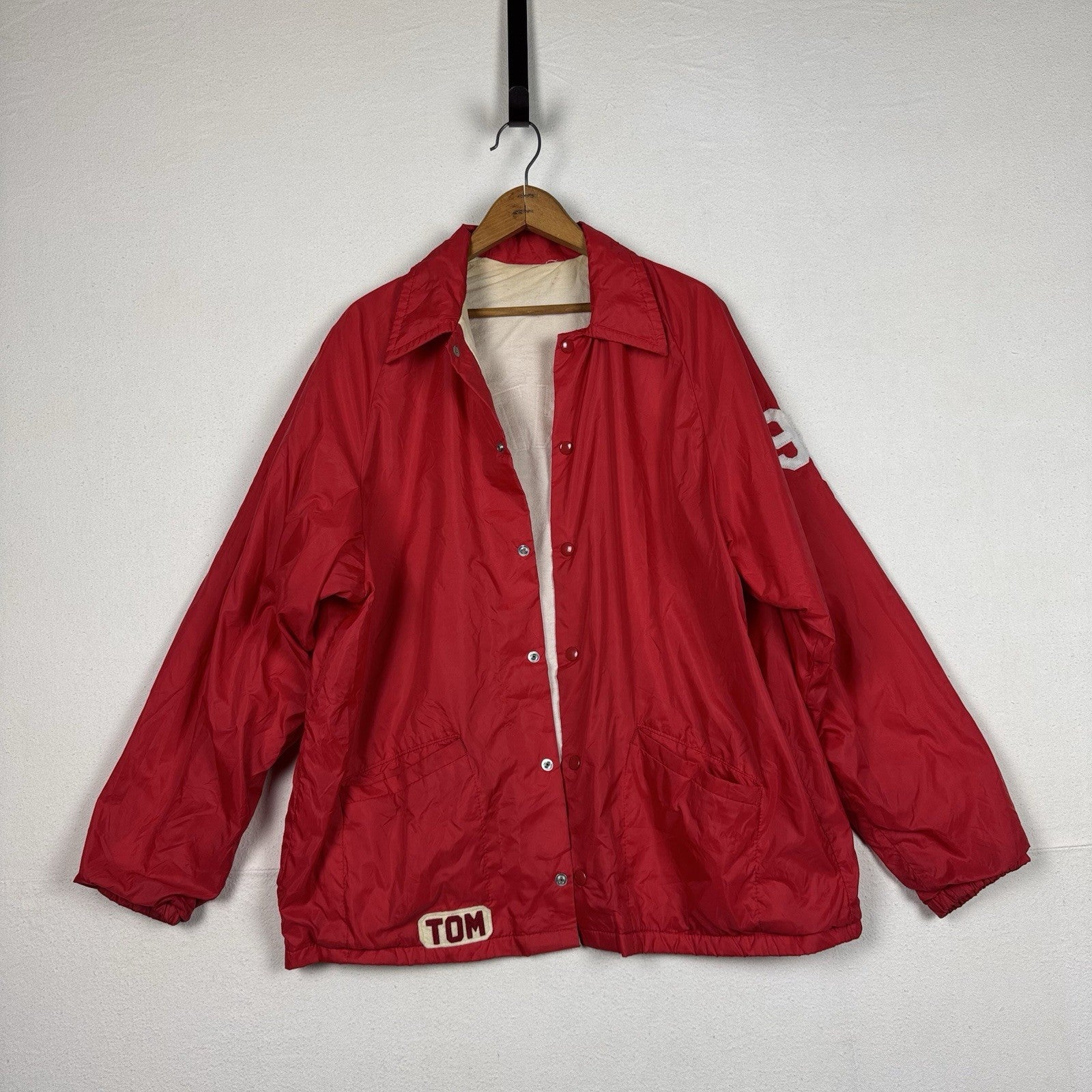 Vintage Mentor High School Snap Button Up Coach Jacket Nylon Red White Large