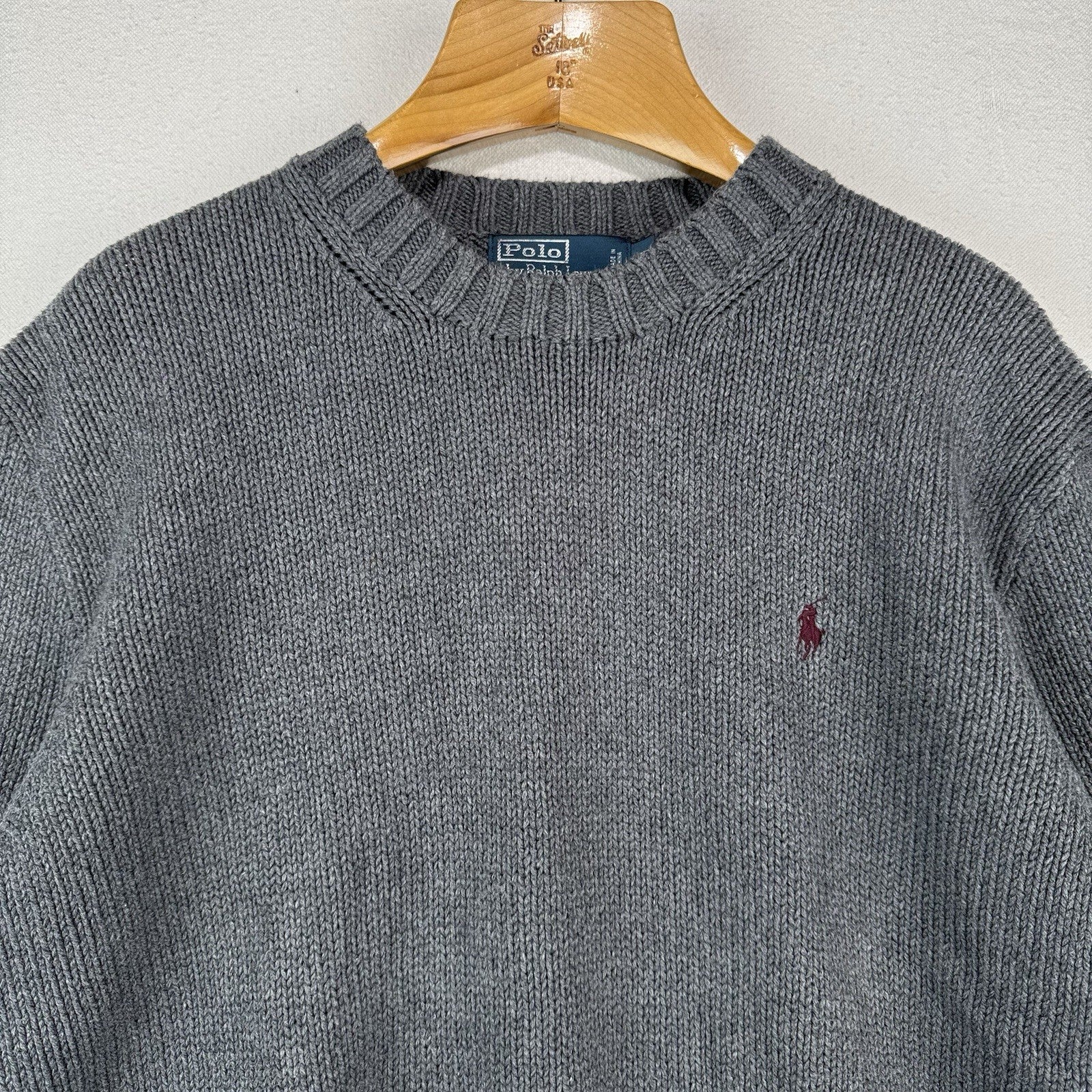 90’s Vtg Polo Ralph Lauren Sweater Men’s XL Gray Cotton Crewneck Heavyweight