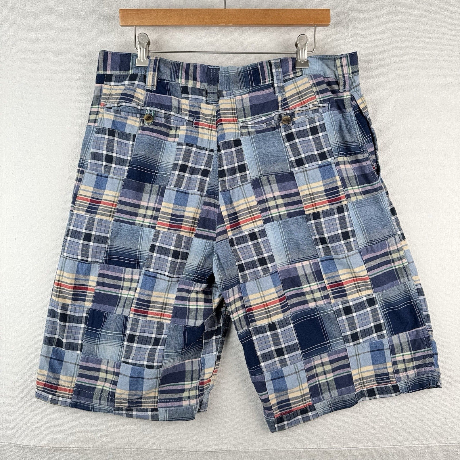 Old Navy Surplus Madras Plaid Shorts Mens 36 Patchwork Cotton Chino 10”