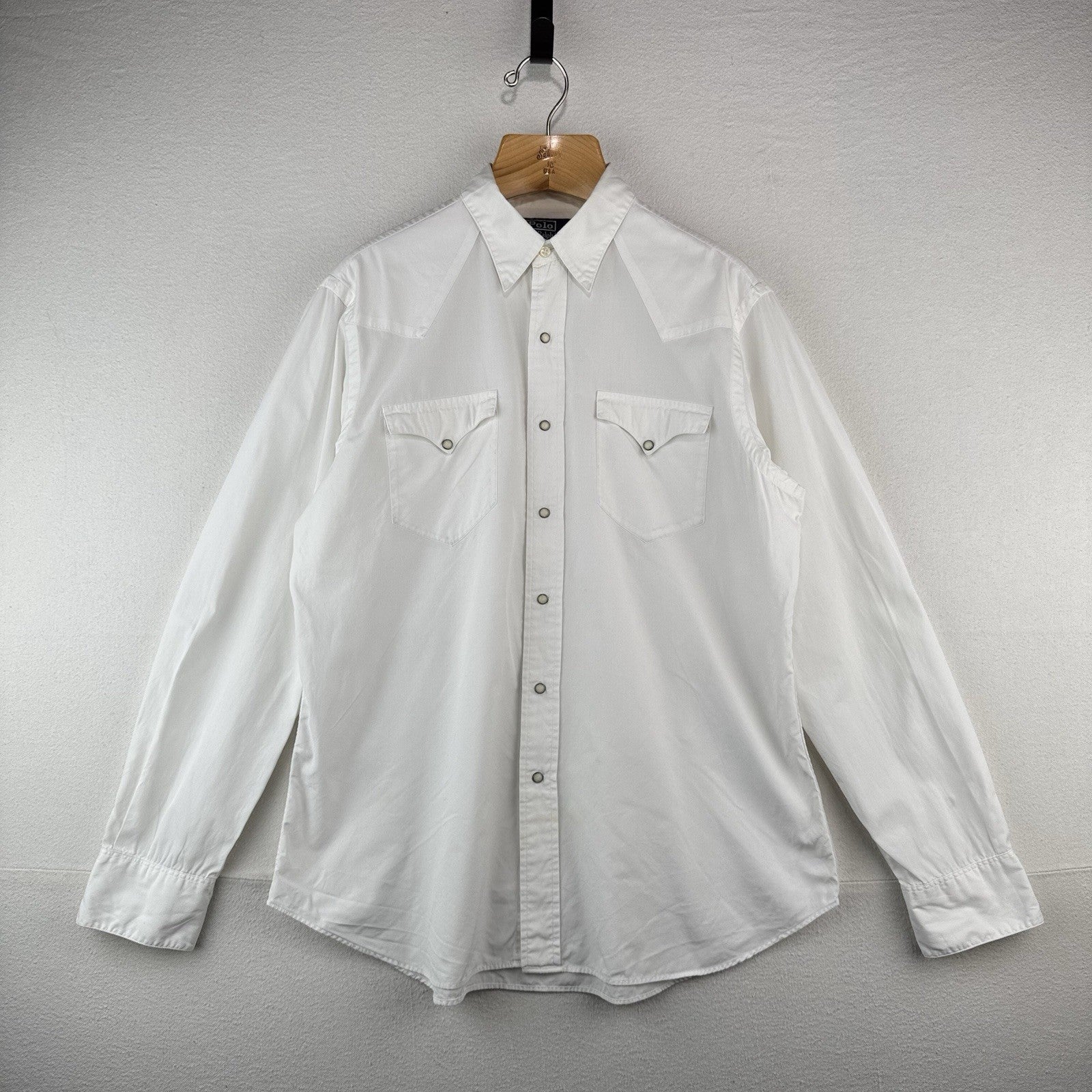 90’s Vintage Polo Ralph Lauren Mens L Western Classic Fit Pearl Snap Shirt Ivory