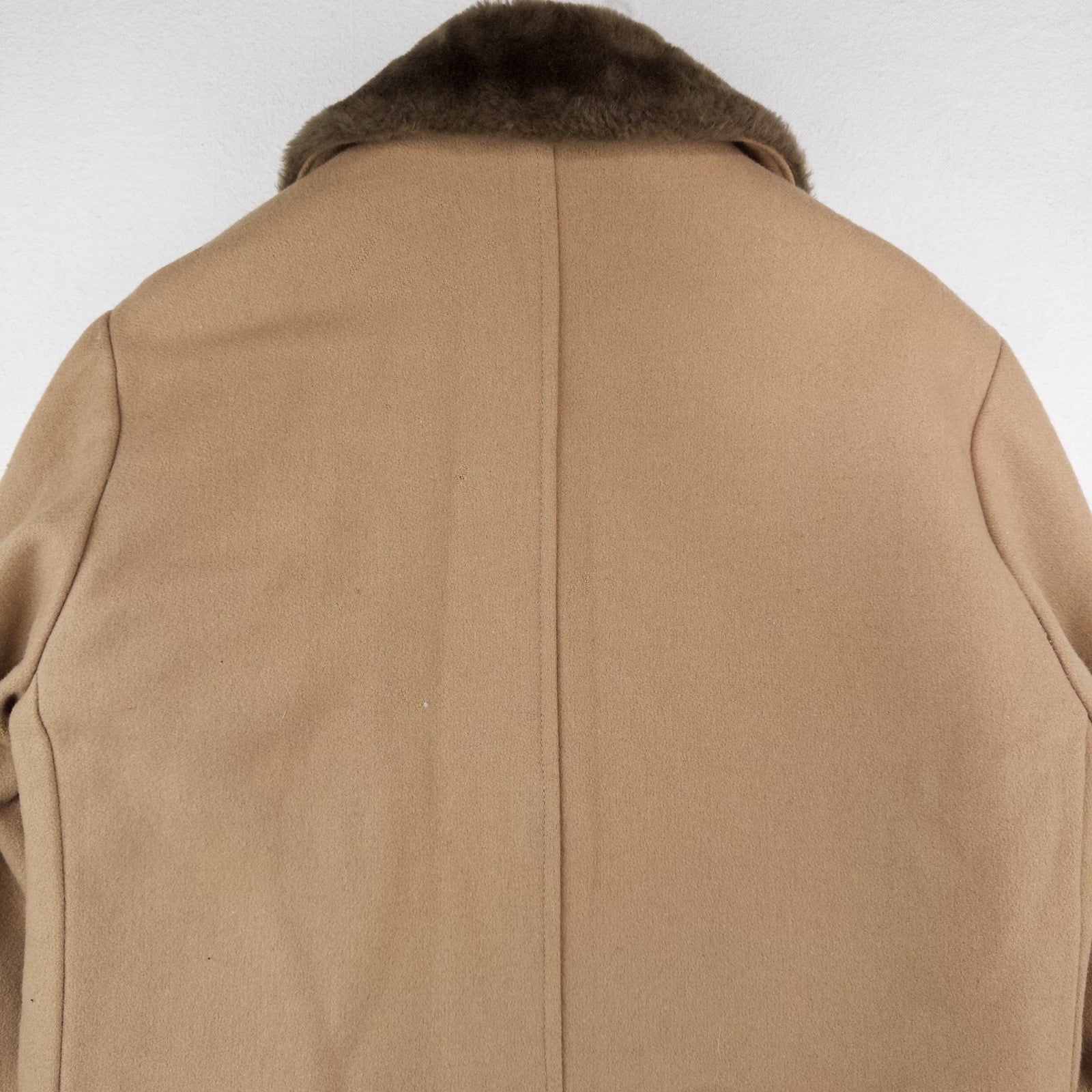 70’s Vtg Wool Men’s L/XL 44 Car Coat Overcoat Camel Brown Faux Fur Lining Collar