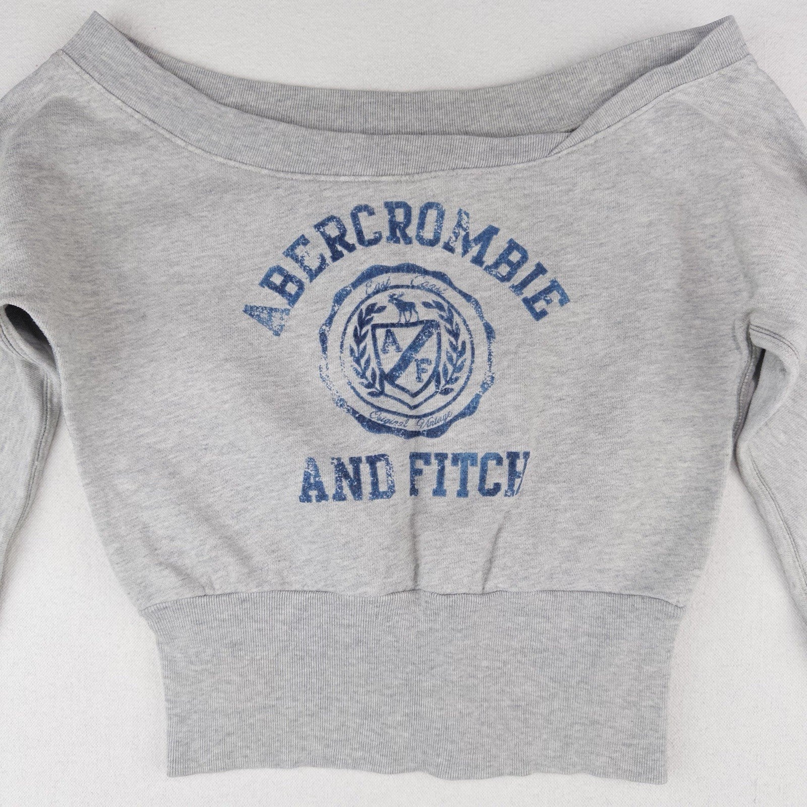 90’s Vtg Abercrombie & Fitch Women’s S Gray Off Shoulder Sweatshirt Flock Print