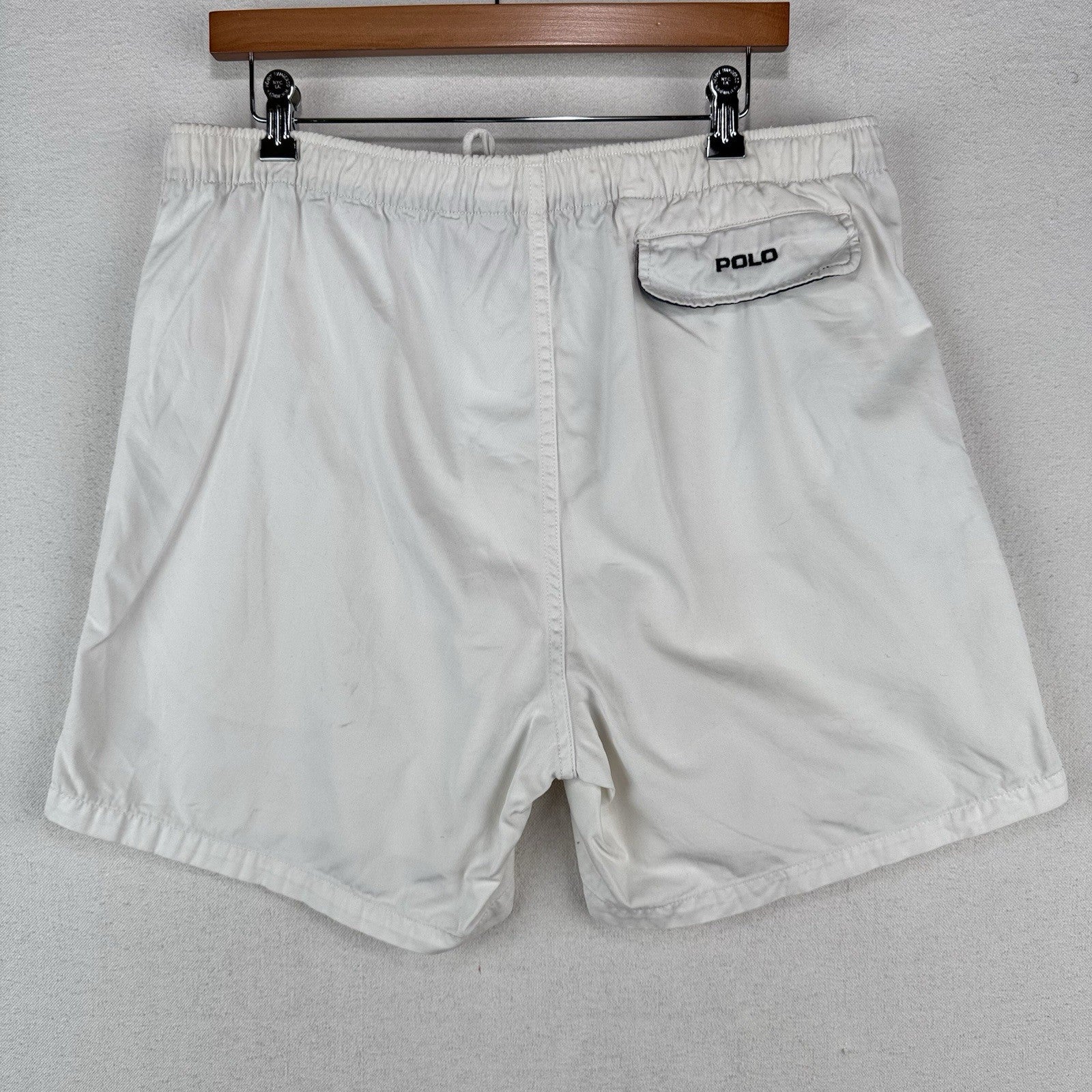 90's Vtg Polo Ralph Lauren Mens White M 100% Cotton Chino Drawstring Zip Shorts