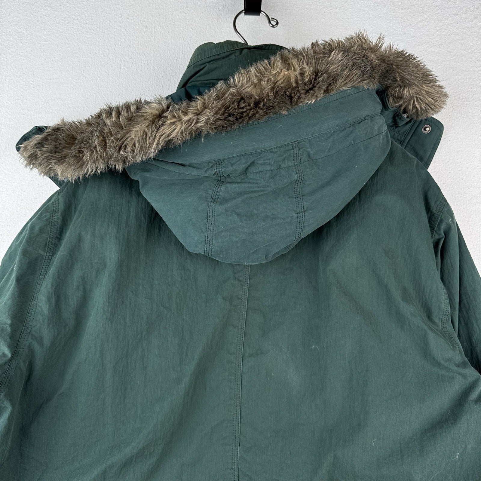 90’s Vtg L.L. Bean Men’s L Goose Down Faux Fur Hooded Parka Puffer Jacket Green