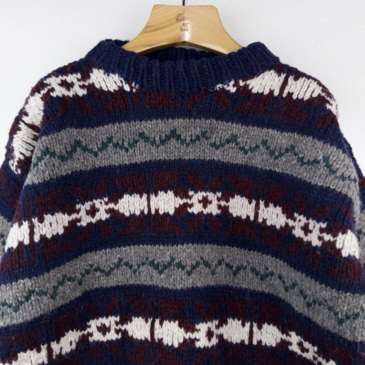 Vintage Otavalo Native American Ecuador Sweater Large 44” Hand Knit Wool Heavy