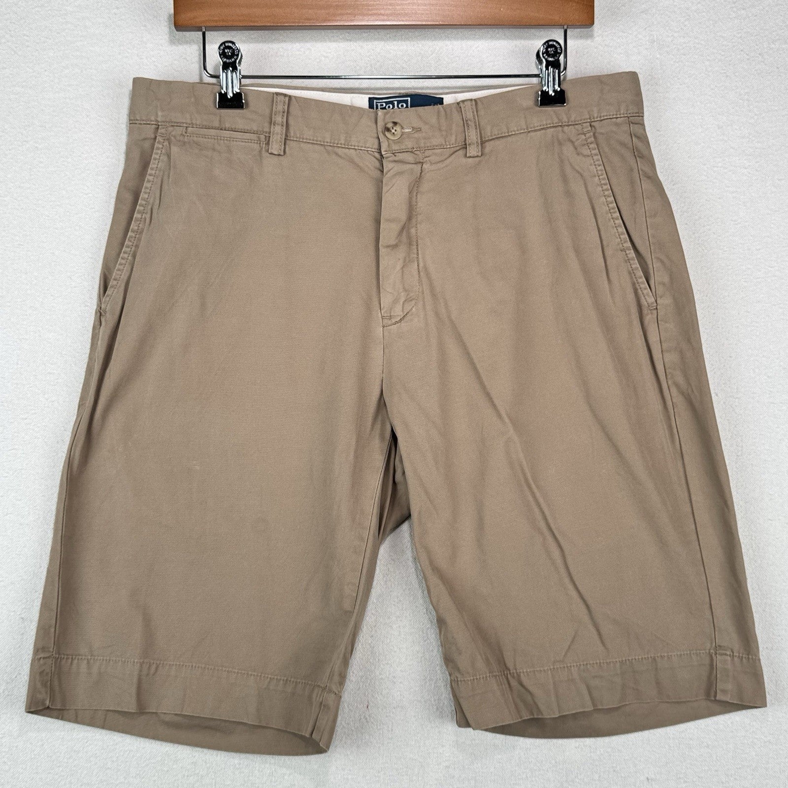 90's Vtg Polo Ralph Lauren Chino Shorts Men's 33x10 Tan Khaki Flat Front *Read