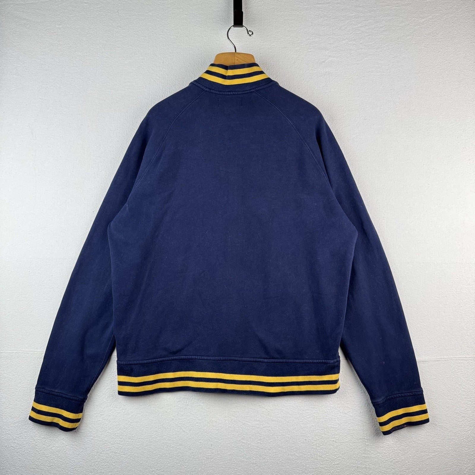 90's Vtg Polo Ralph Lauren Men's XL Fleece Varsity Jacket College Navy Gold Zip