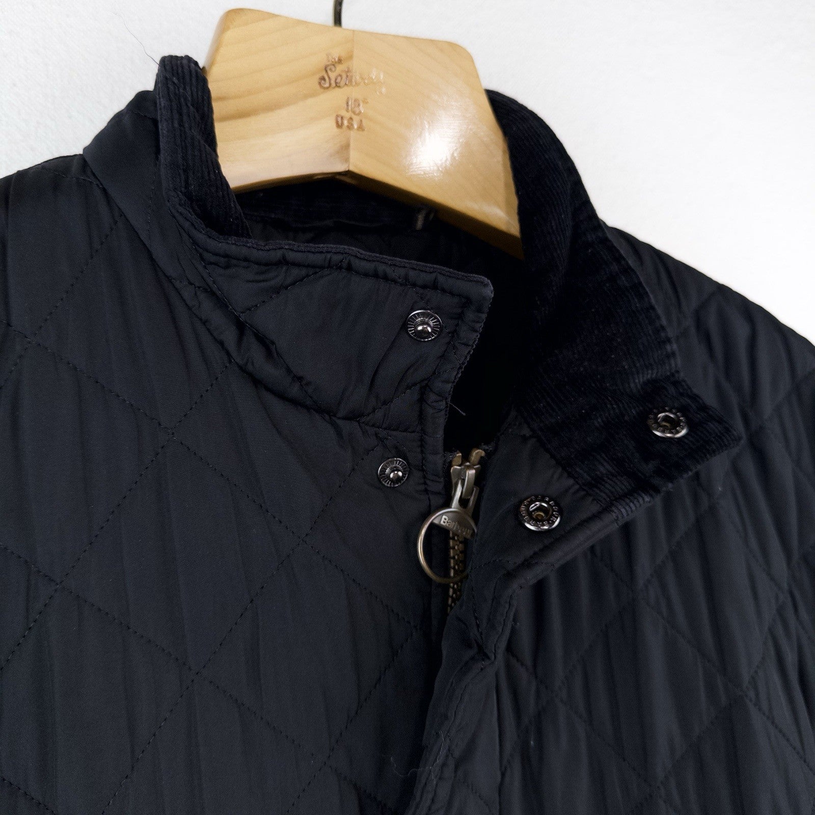 Barbour Men's L Chelsea SportsQuilt Black Quilted Jacket Chore Car Coat *Read