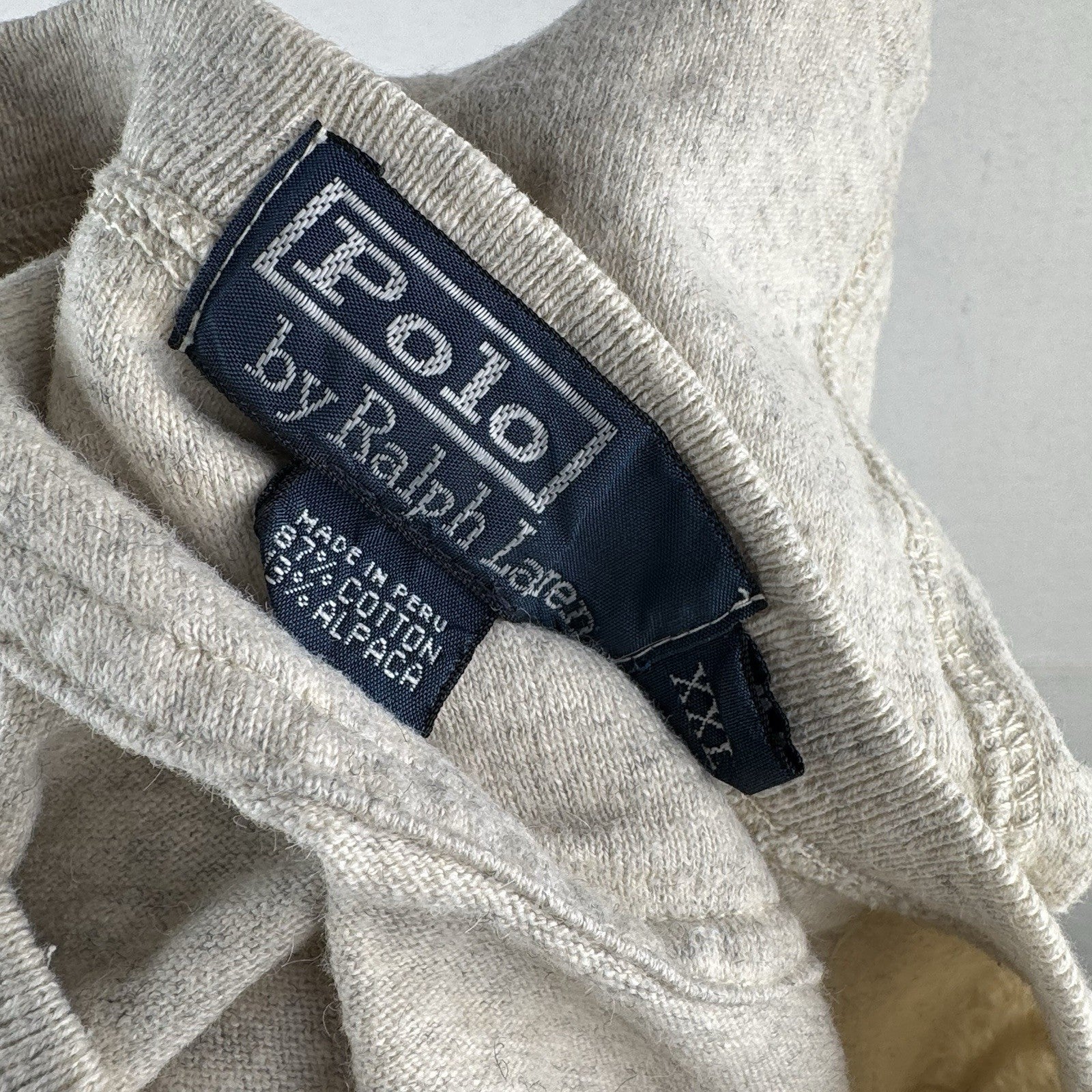 90s Vtg Polo Ralph Lauren Sailor Shoulder Button Sweater Alpaca Beige 2XL *Read