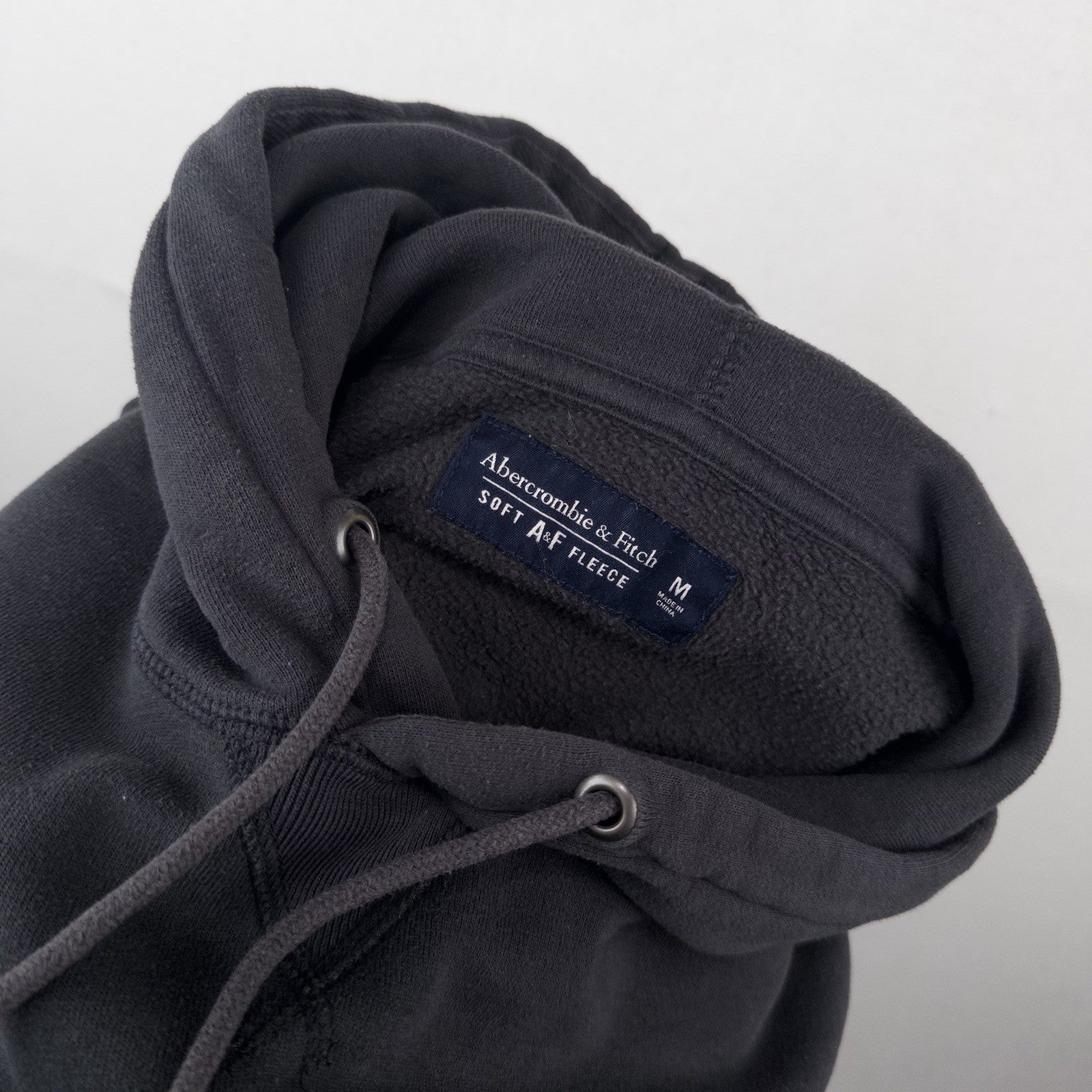 Abercrombie & Fitch Soft Hoodie Black Gray Mens M Exploded Spelled Out Back Logo
