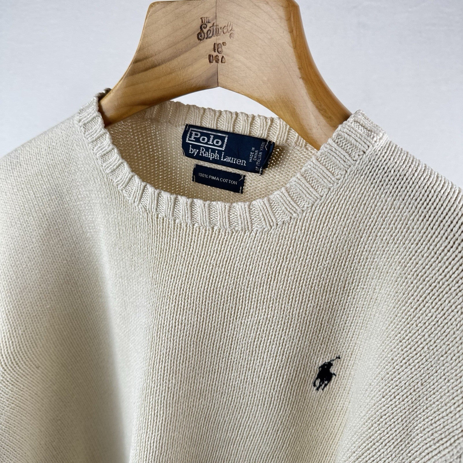 90's Vintage Polo Ralph Lauren Sweater Men's M Cream Beige Pima Cotton Crewneck