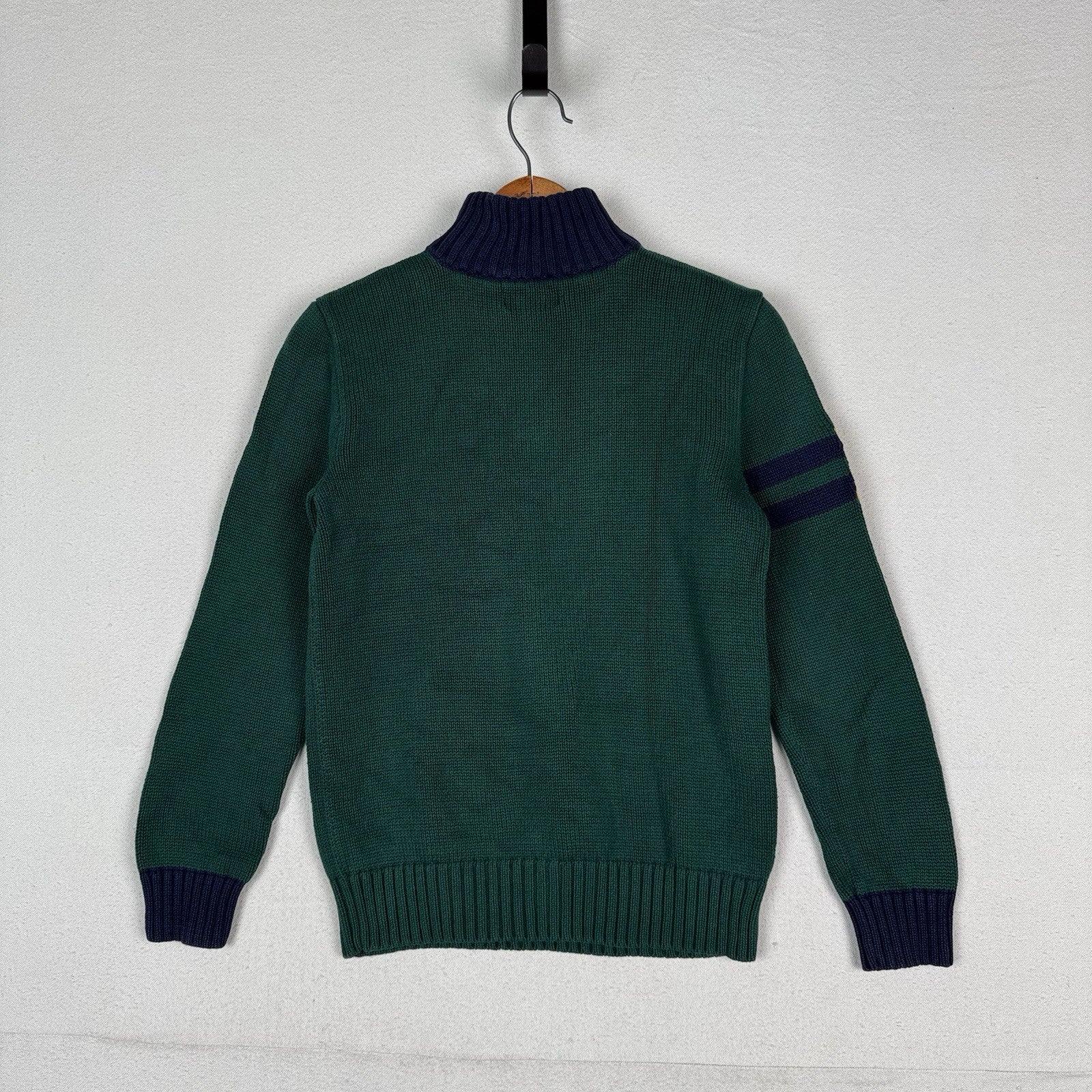 Polo Ralph Lauren Boys Large (14/16) Big Pony 1/4 Zip Sweater Green Navy Blue
