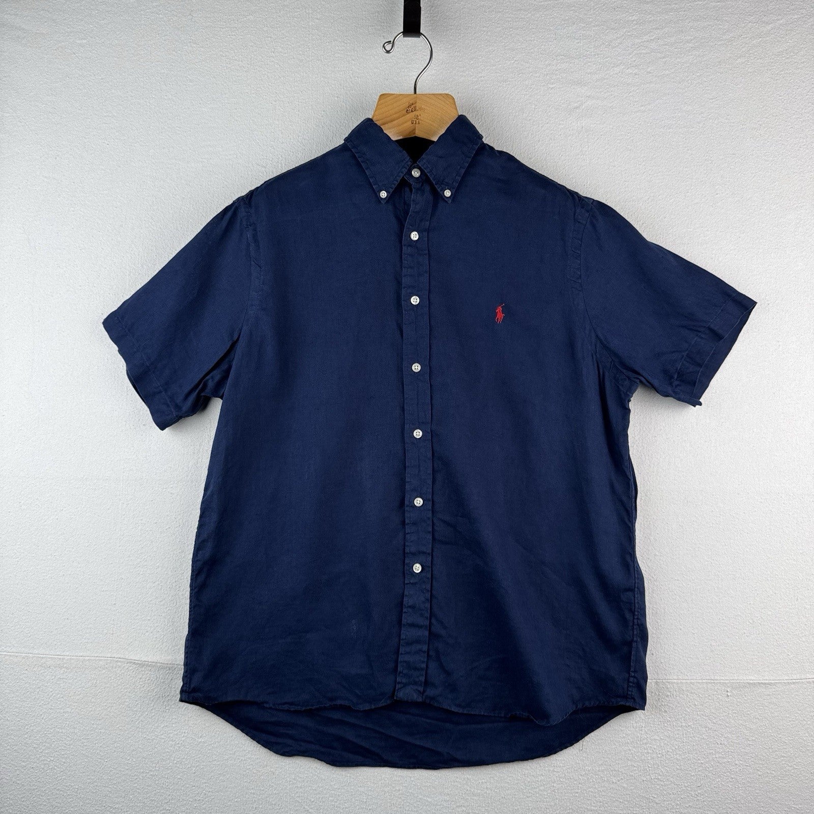 Polo Ralph Lauren Blue Men’s Large Linen Button Up Shirt Short Sleeve