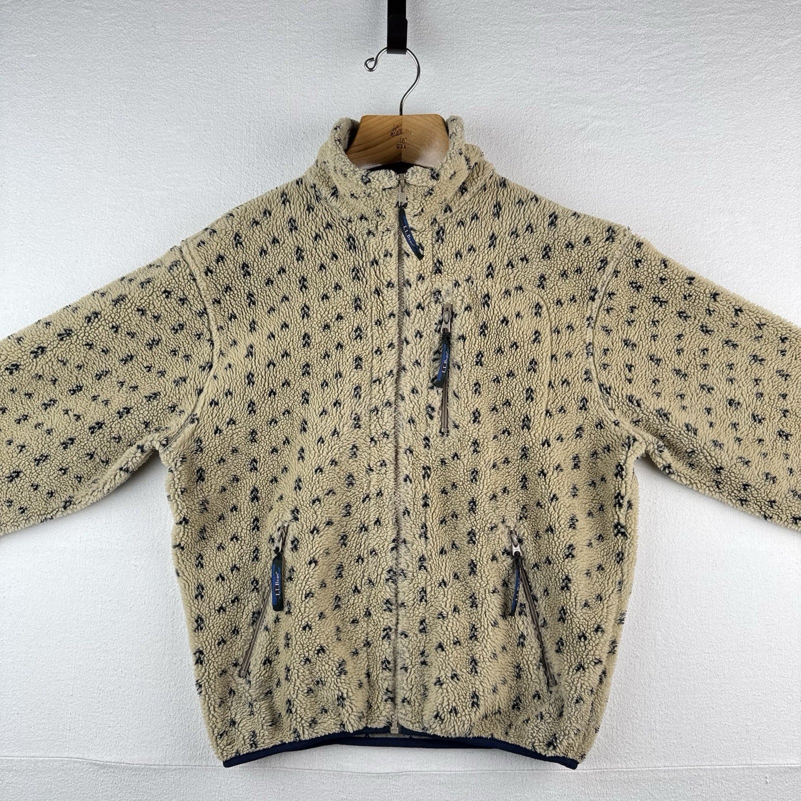 80's Vtg L.L. Bean Tan Beige Birdseye Fleece Sherpa Jacket Size M Deep Pile Boxy