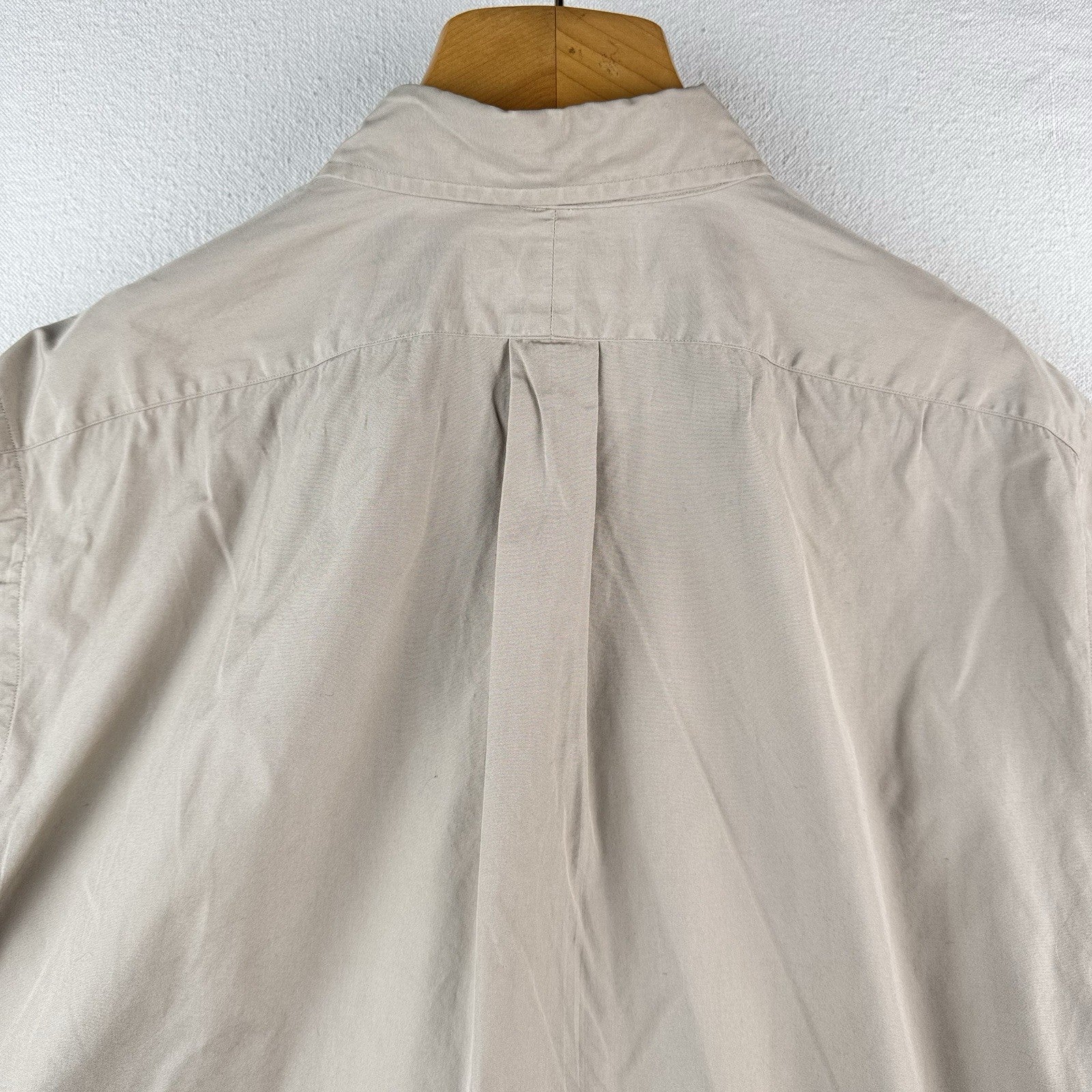 Vintage Ralph Lauren Mens L Beige Classic Fit Short Sleeve Button Down Shirt