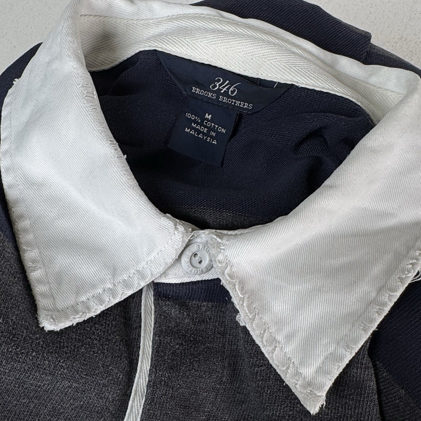 Brooks Brothers Rugby Shirt Men's Medium Blue Gray 346 Striped Polo *Distressed